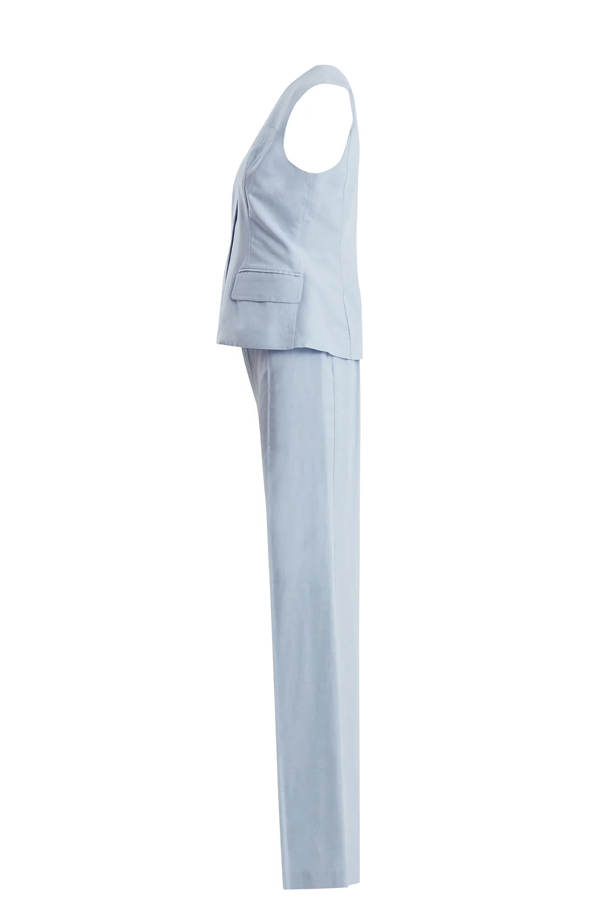 Blue Linen-Blend Vest and Pants Set - Image 2