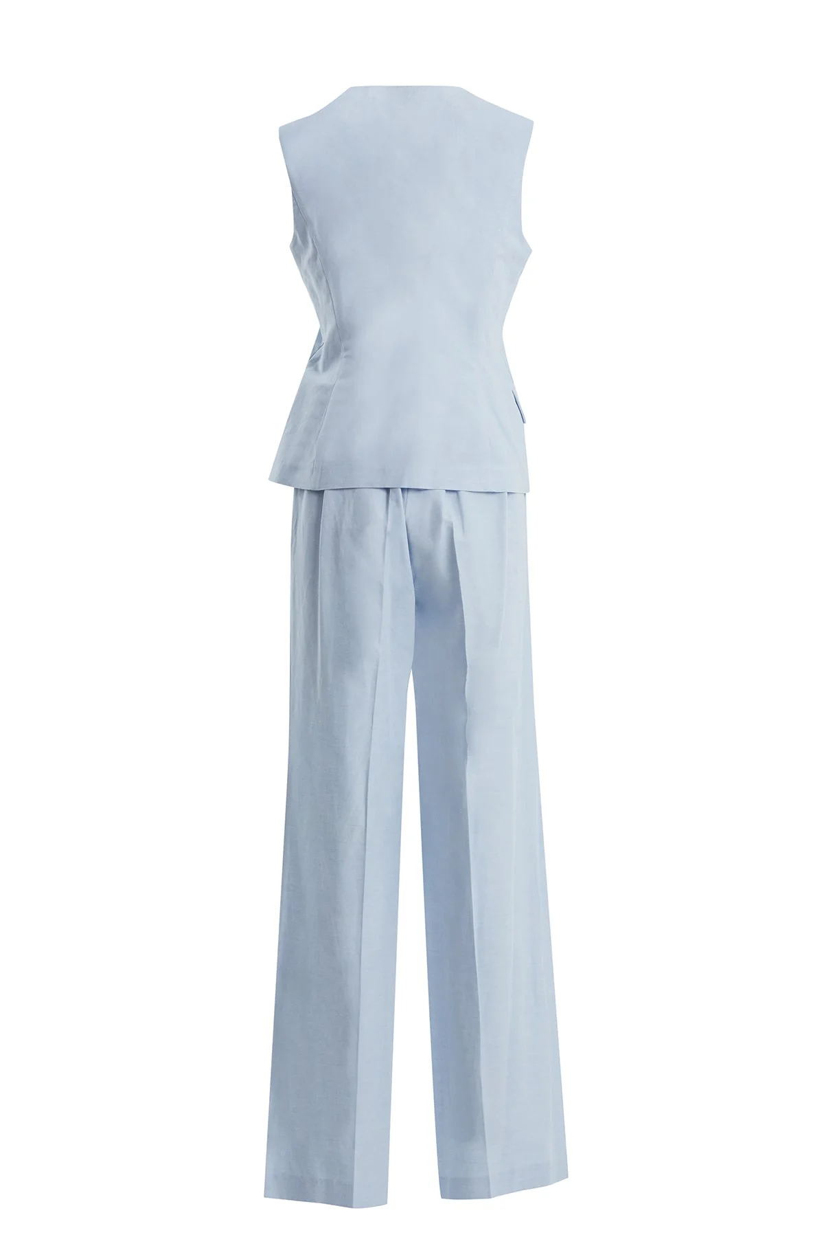 Blue Linen-Blend Vest and Pants Set - Image 3