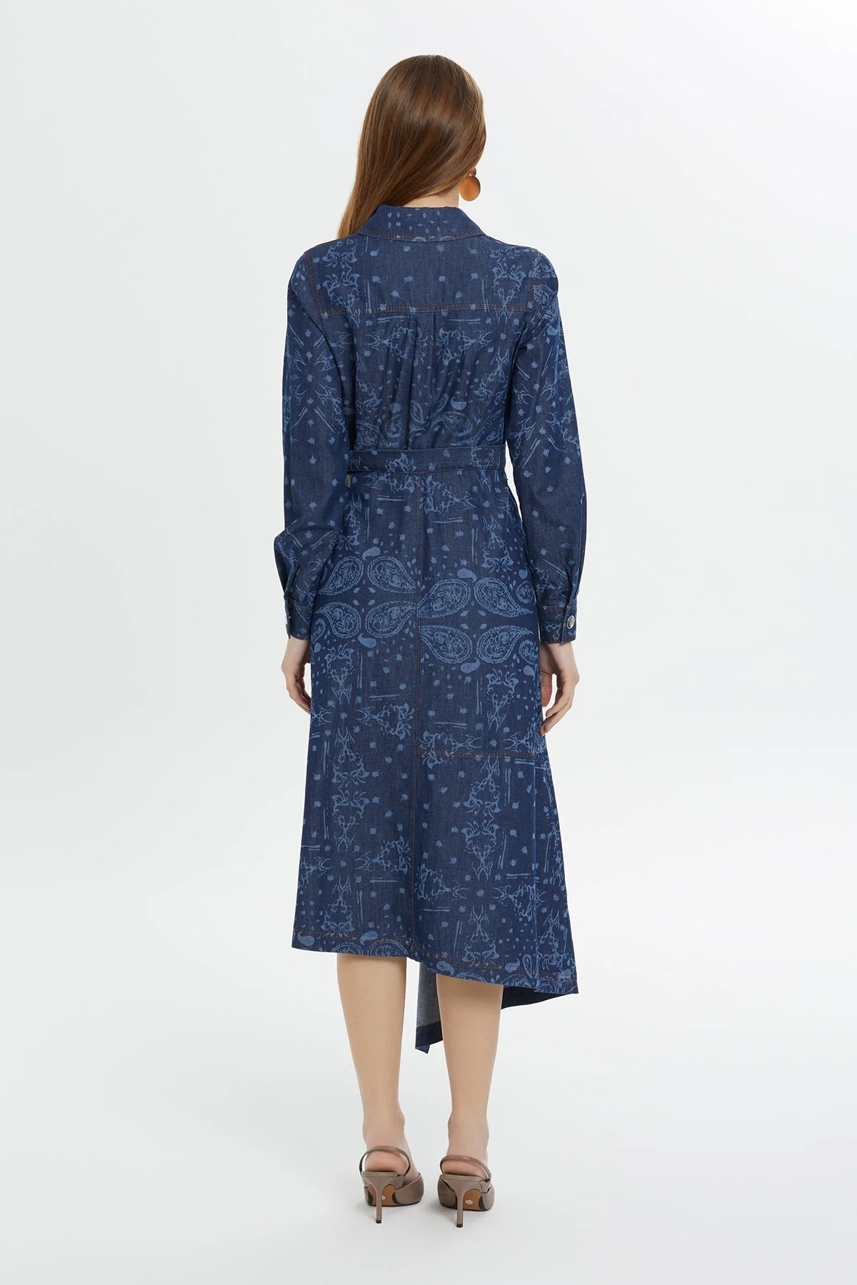 Blue Patterned Slit Midi Dress - Image 6