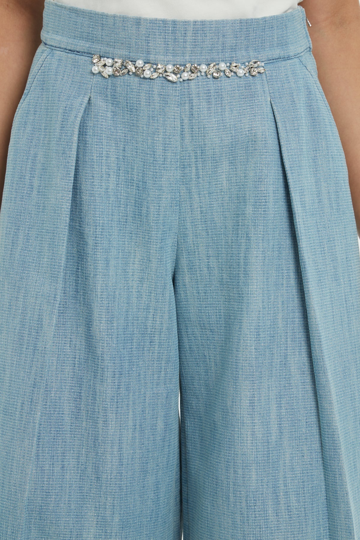 Blue Pleated Wide-Leg Woven Pants - Image 3
