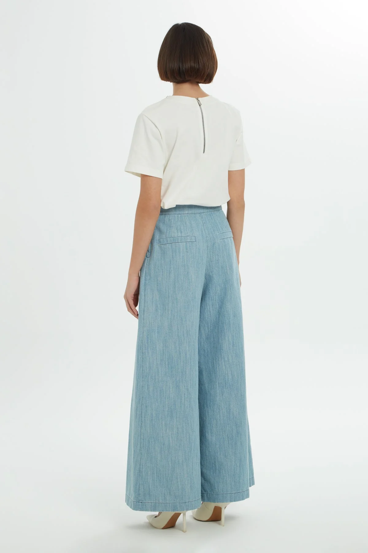Blue Pleated Wide-Leg Woven Pants - Image 4