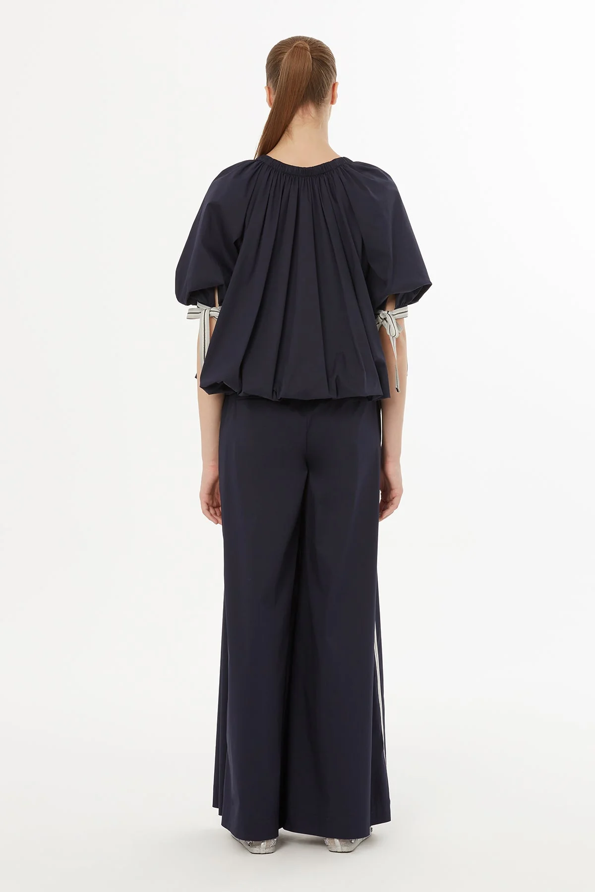 Blue Round-Neck Balloon Sleeve Blouse - Image 5