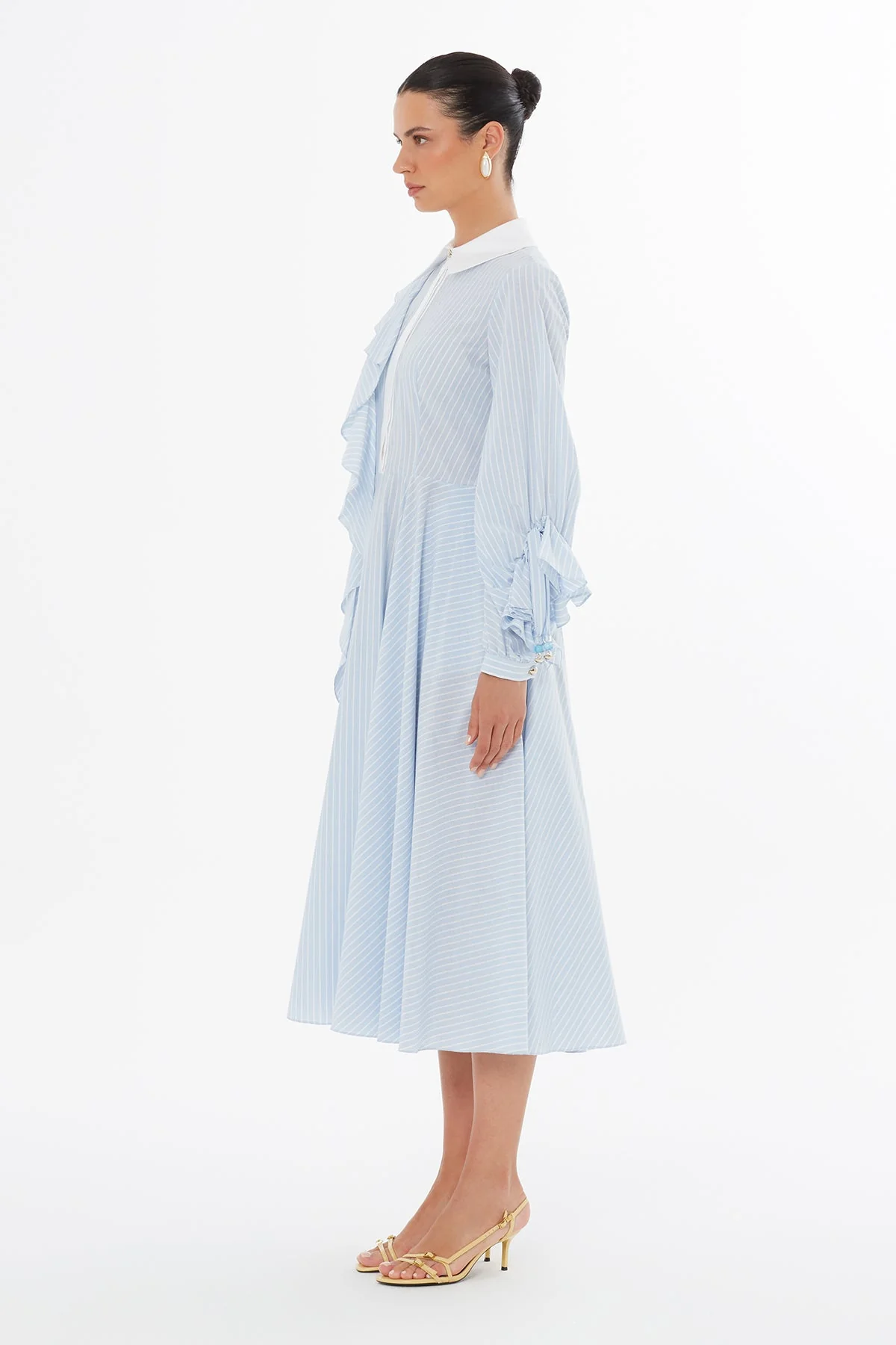 Blue Ruffle Detail Midi Dress - Image 4
