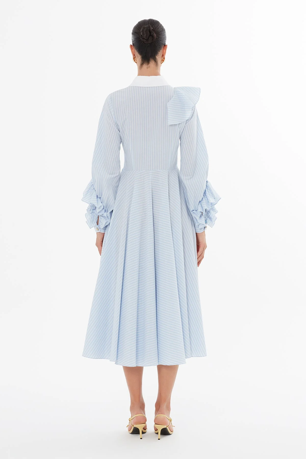 Blue Ruffle Detail Midi Dress - Image 5