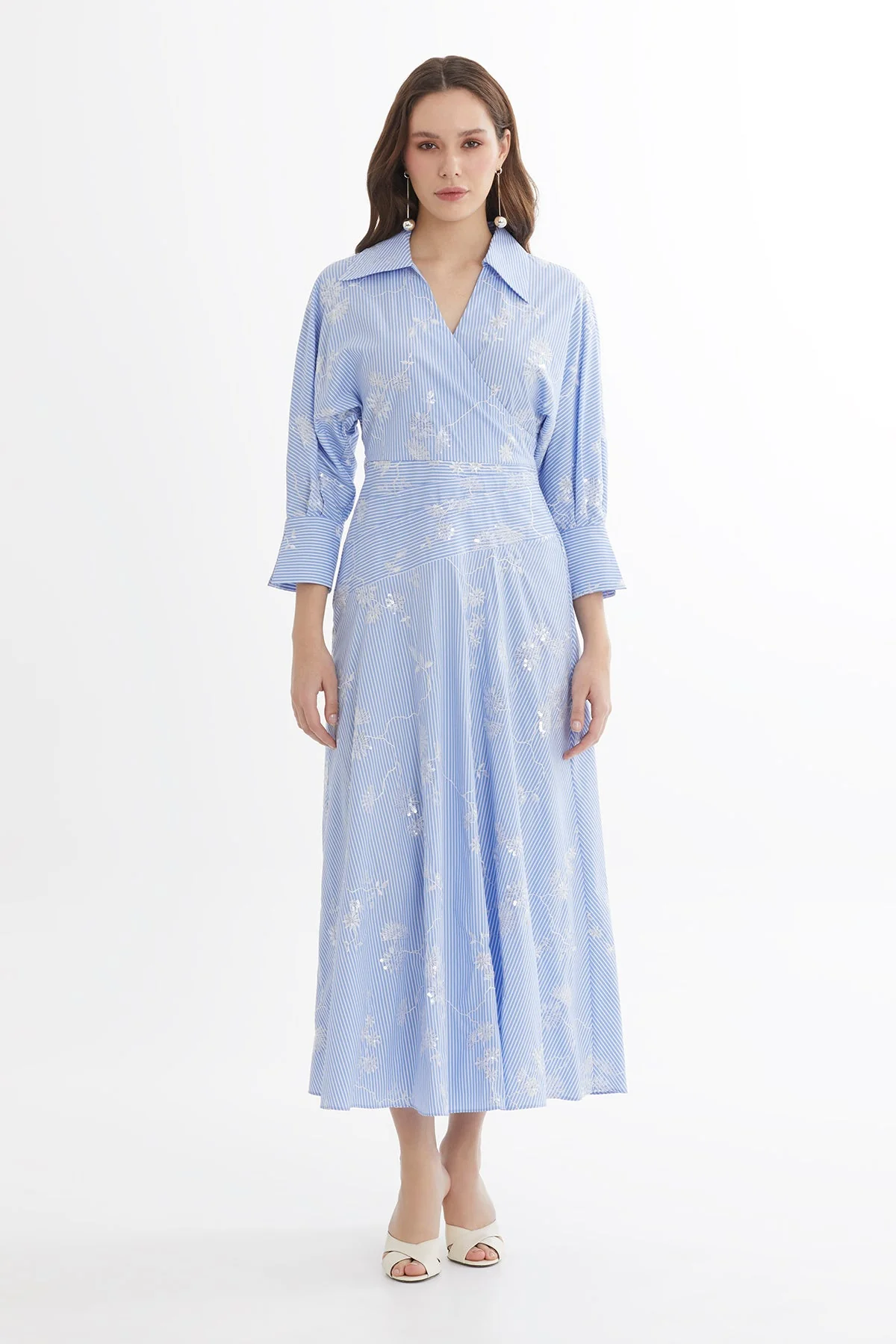 Blue Sequin Printed Midi Dress