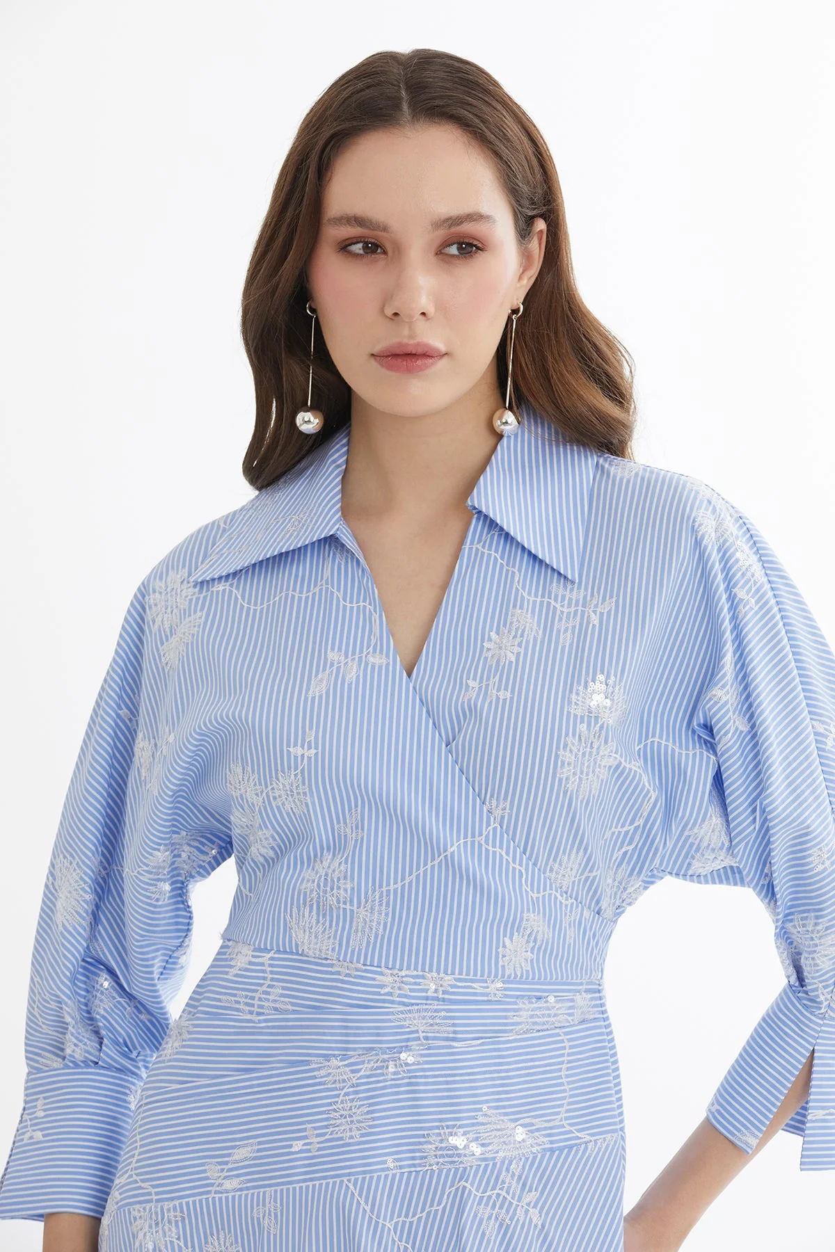 Blue Sequin Printed Midi Dress - Image 2
