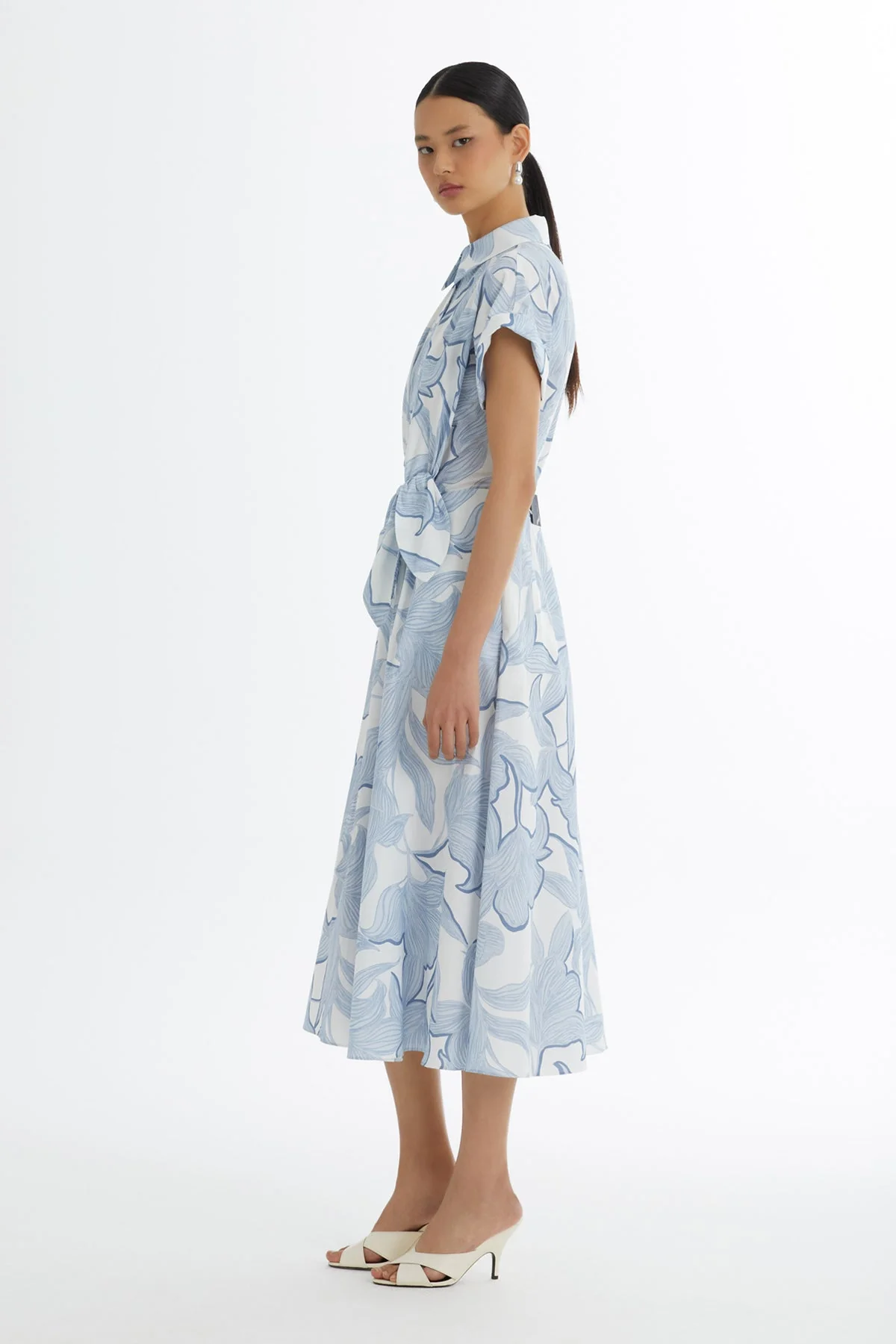 Blue Shirt Collar Patterned Dress - Image 5