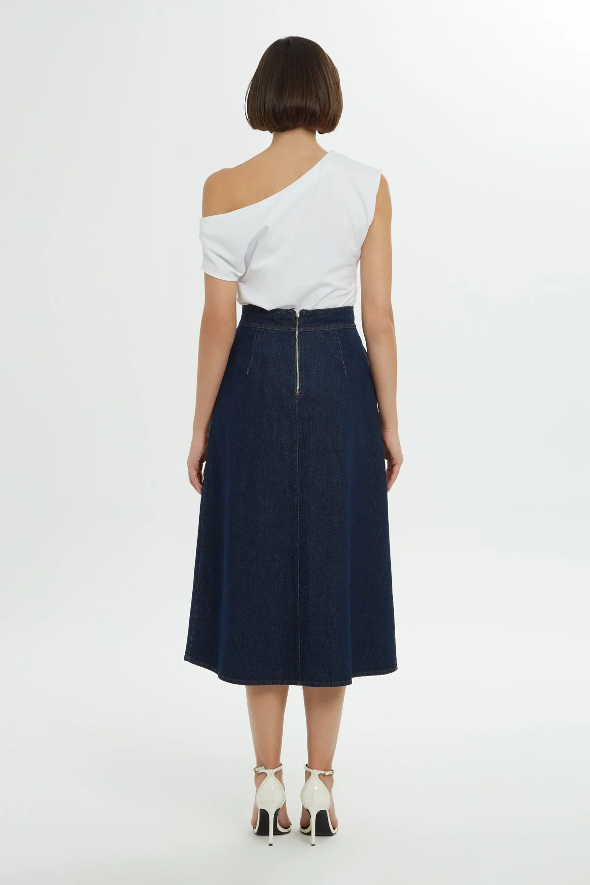 Blue Slit-Detail Midi Denim Skirt - Image 4