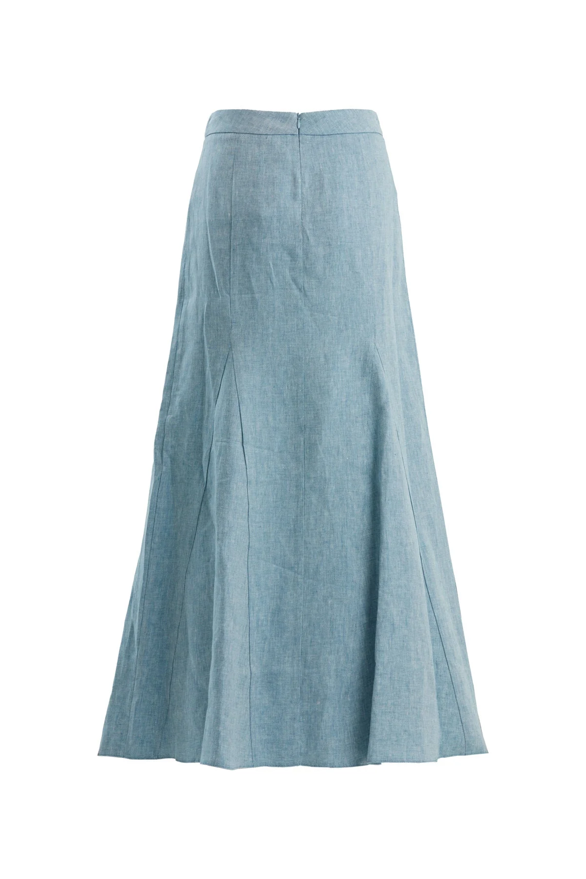 Blue Straight-Cut Linen Long Skirt - Image 3