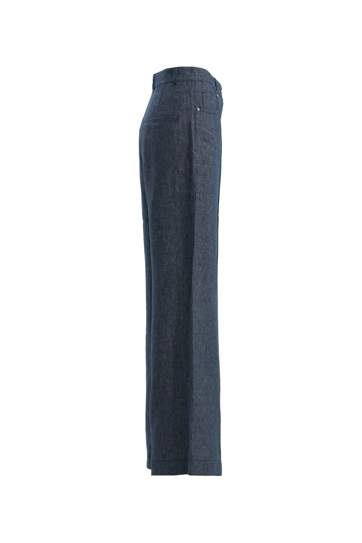 Blue Straight-Leg Linen Trousers - Image 2