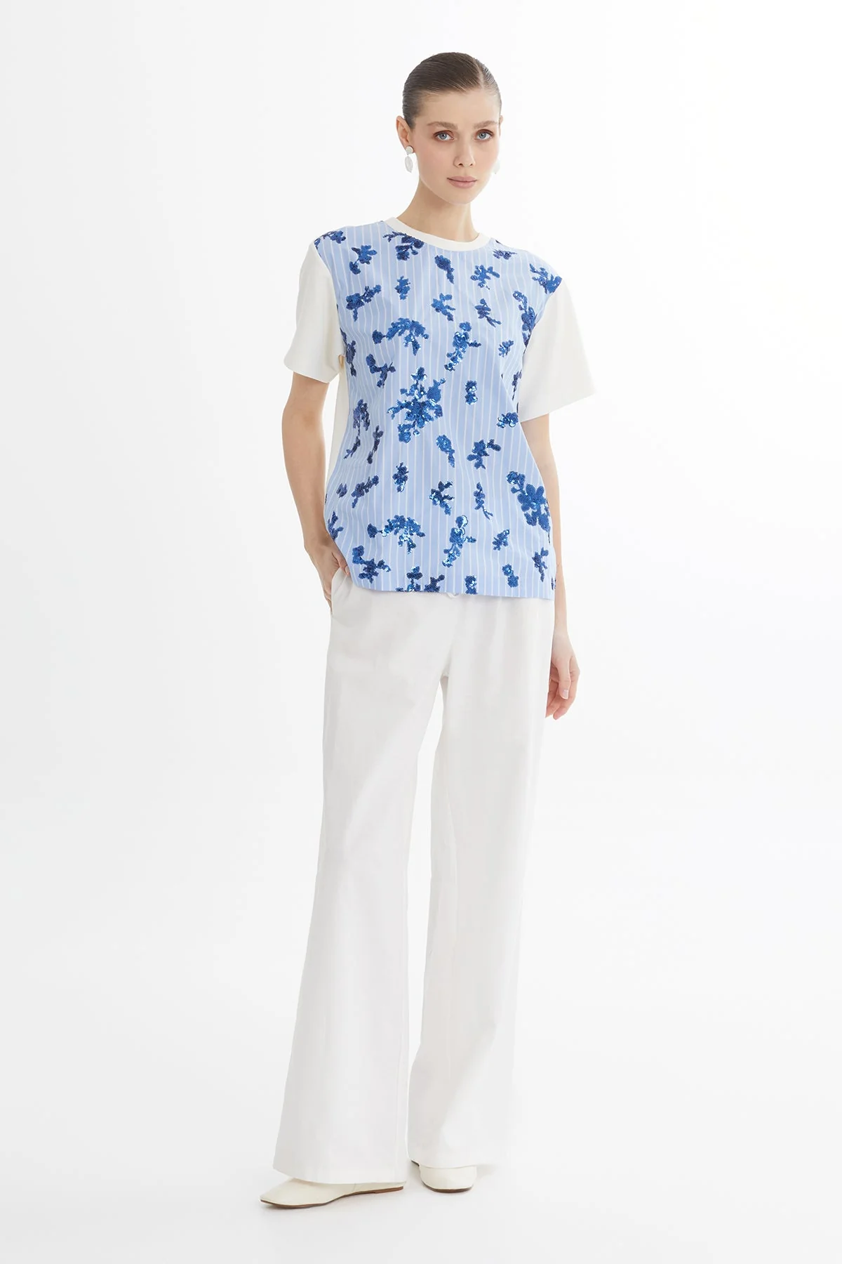 Blue Striped Sequin T-Shirt - Image 4