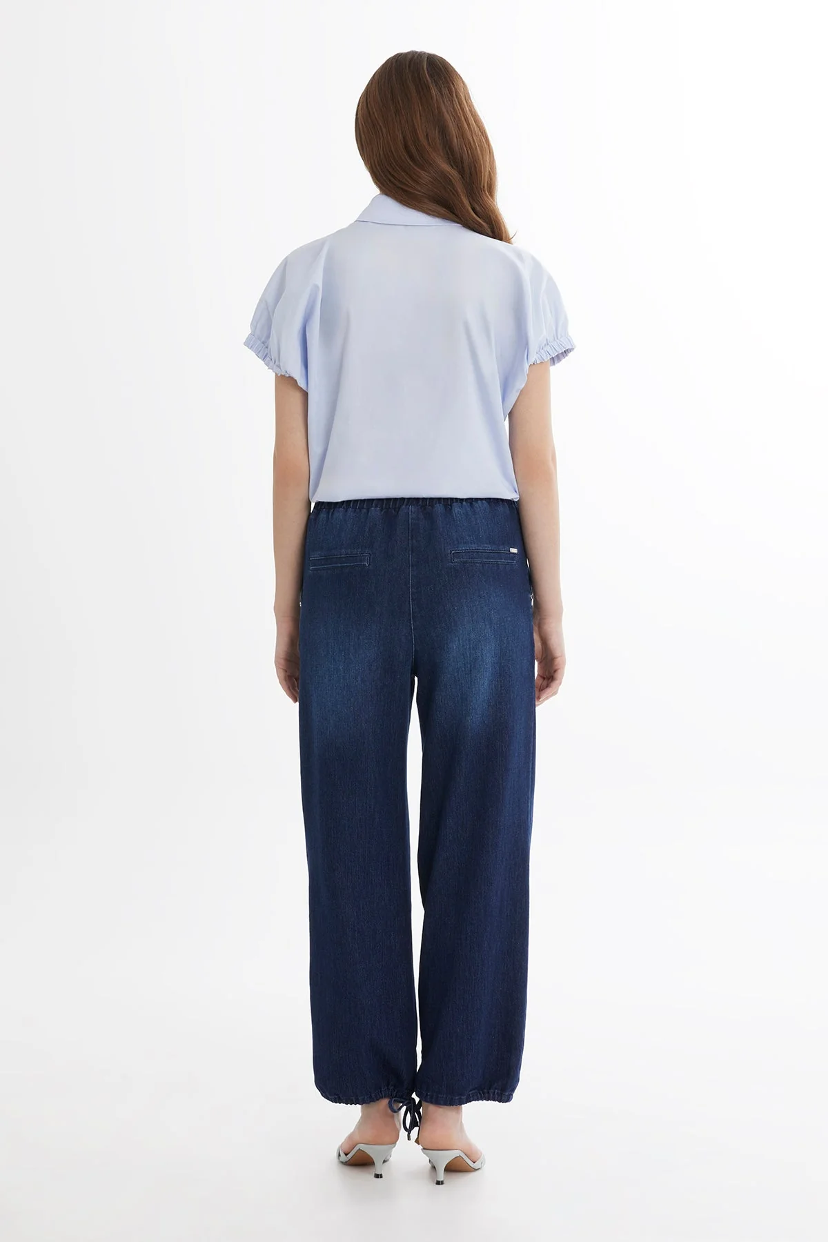 Blue Tie-Hem Denim Trousers - Image 4