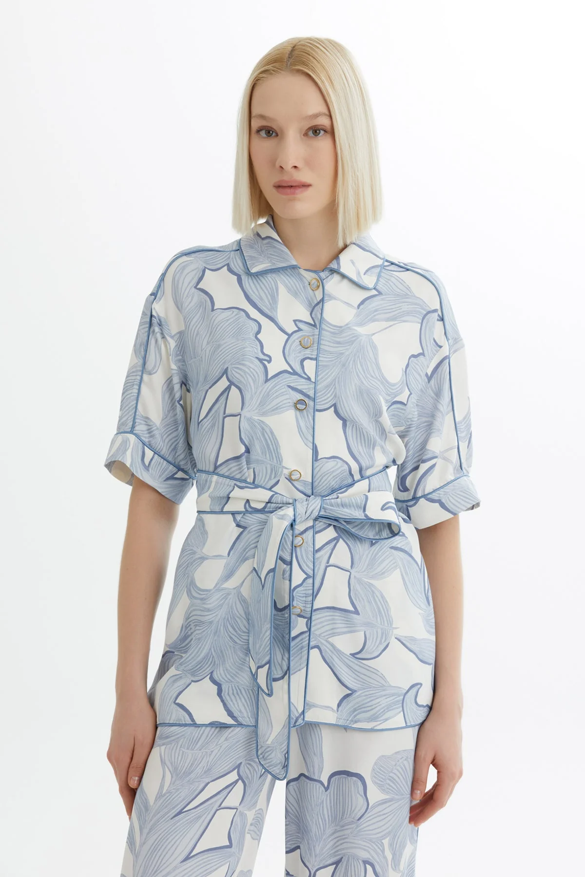 Blue Tie-Waist Shirt Trouser Set - Image 2