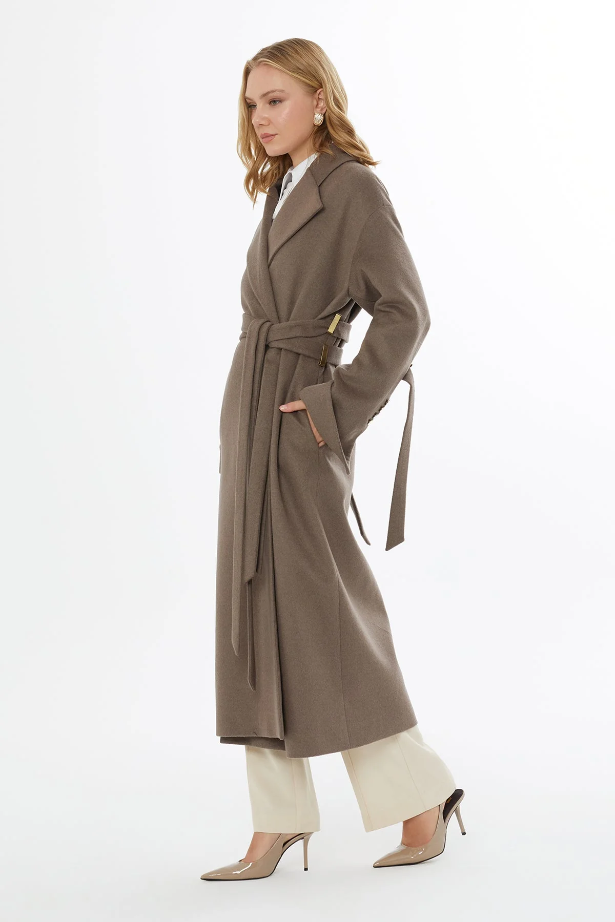 Brown Double-Belt Oversized Coat - Image 3