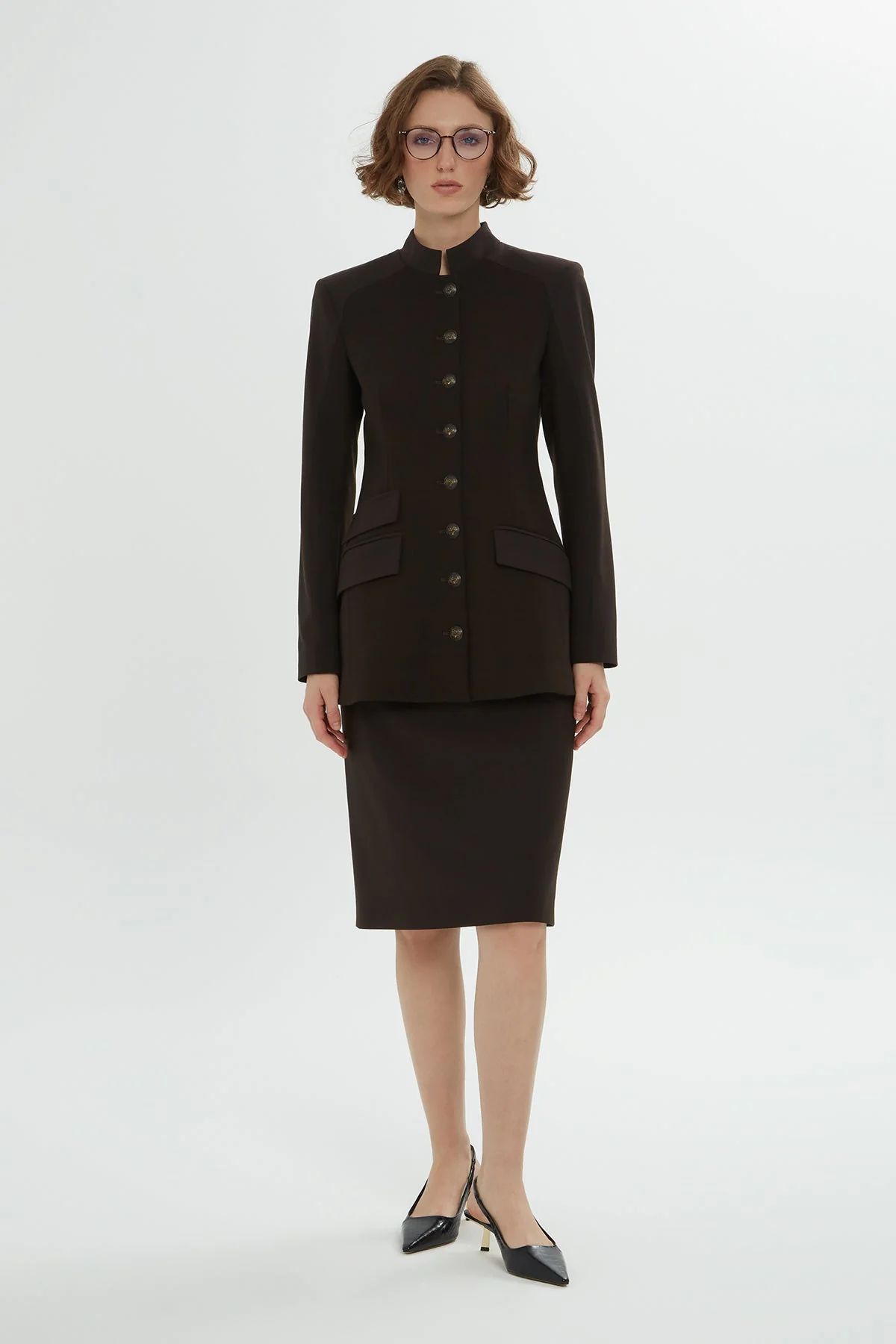Brown Jacket Pencil Skirt Set - Image 3