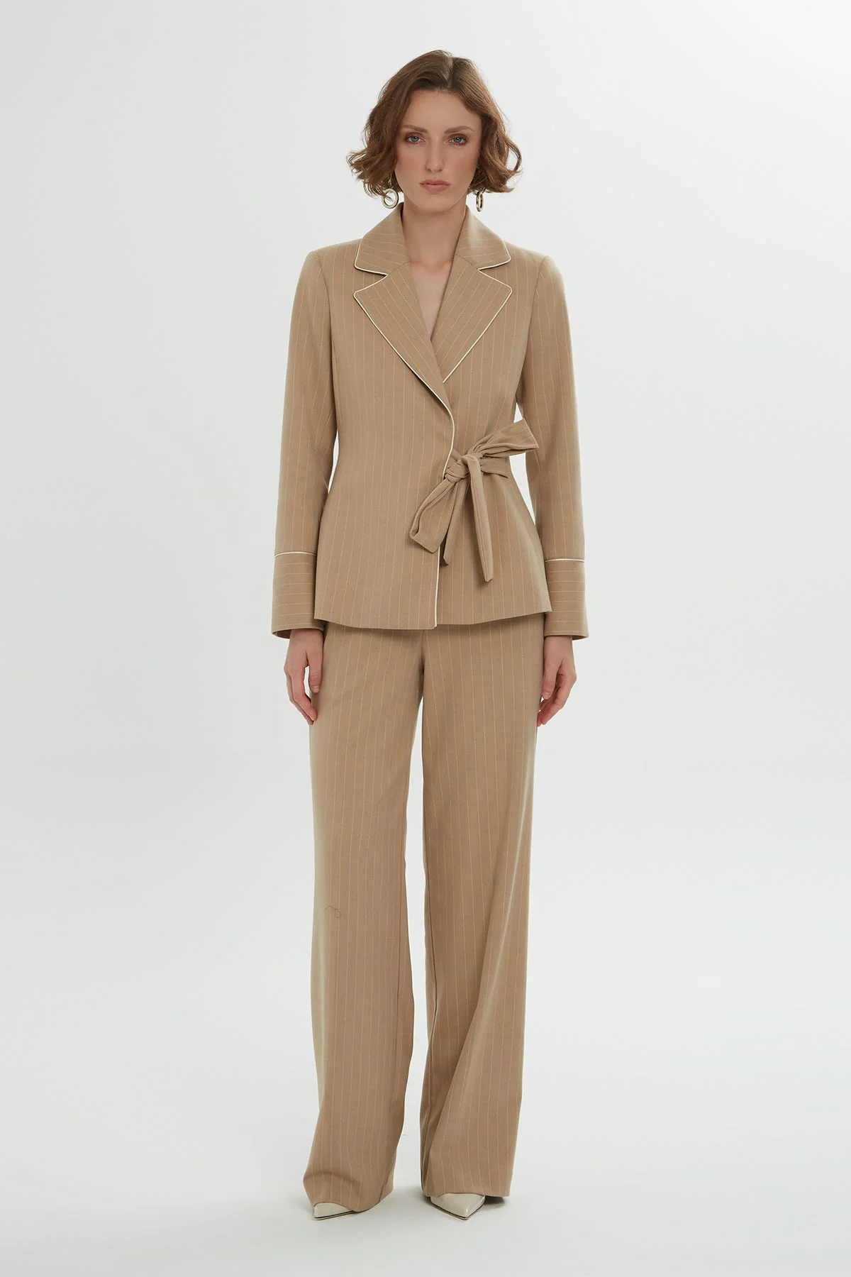 Brown Lace-Up Detail Striped Co-Ord Set - Image 3
