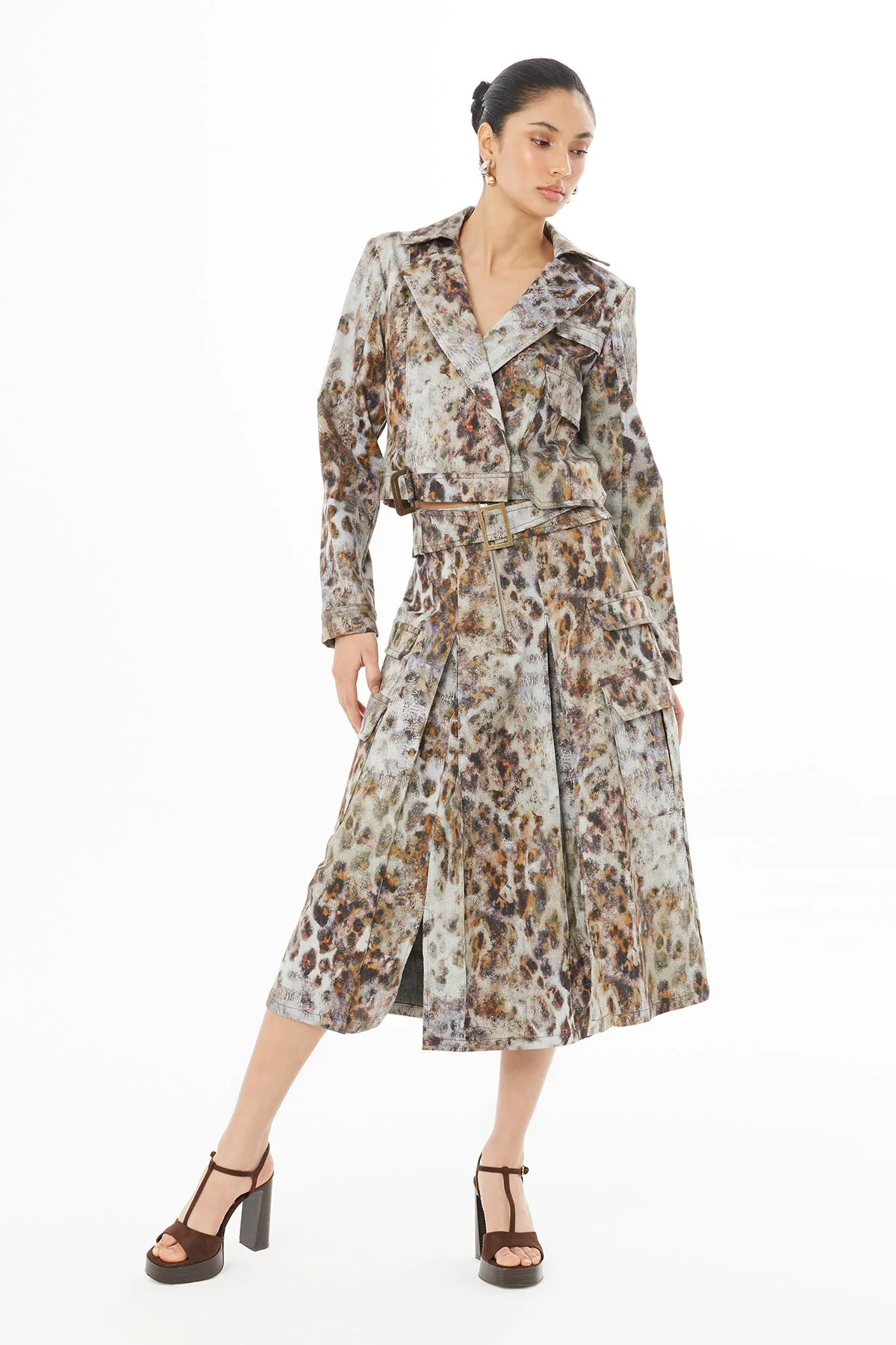 Brown Leopard-Print Midi Skirt - Image 2