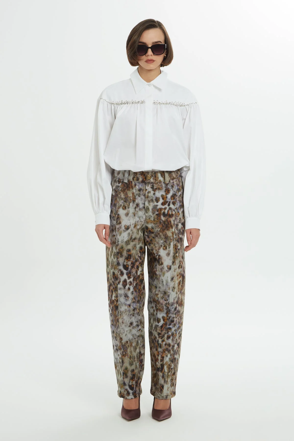 Brown Leopard-Print Trousers