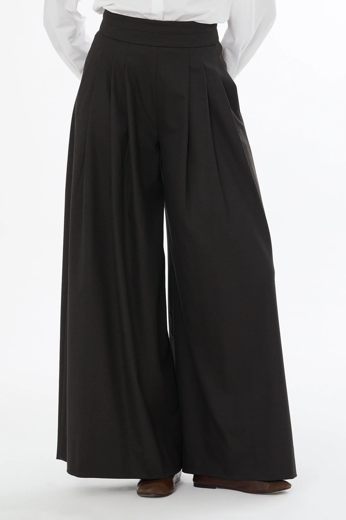 Brown Palazzo Trousers with Zipper Closure - Image 2