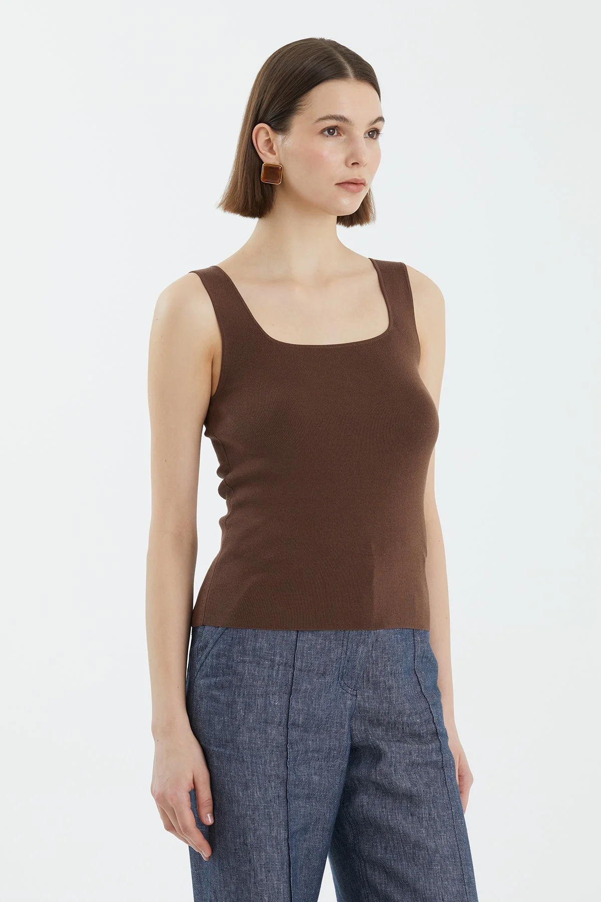 Brown Silk Blend Strap Knit - Image 2