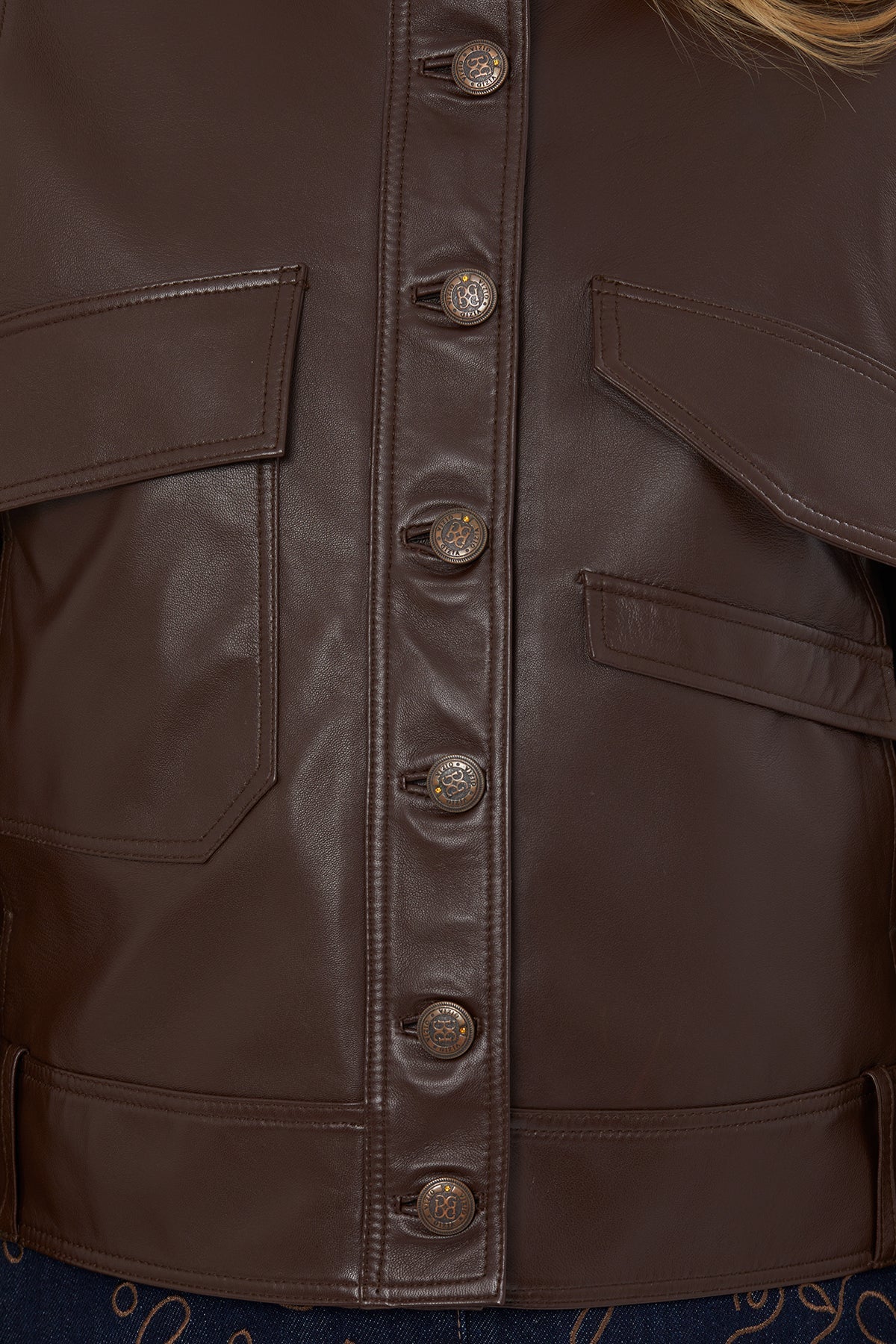 Brown Stand-Collar Leather Jacket - Image 2