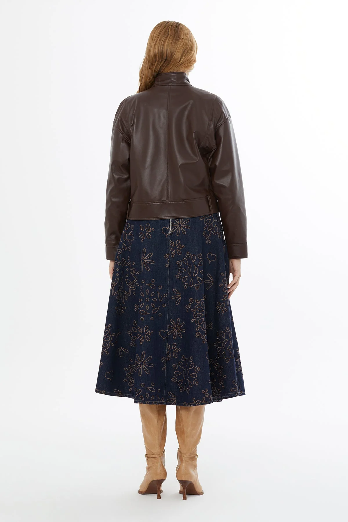 Brown Stand-Collar Leather Jacket - Image 5