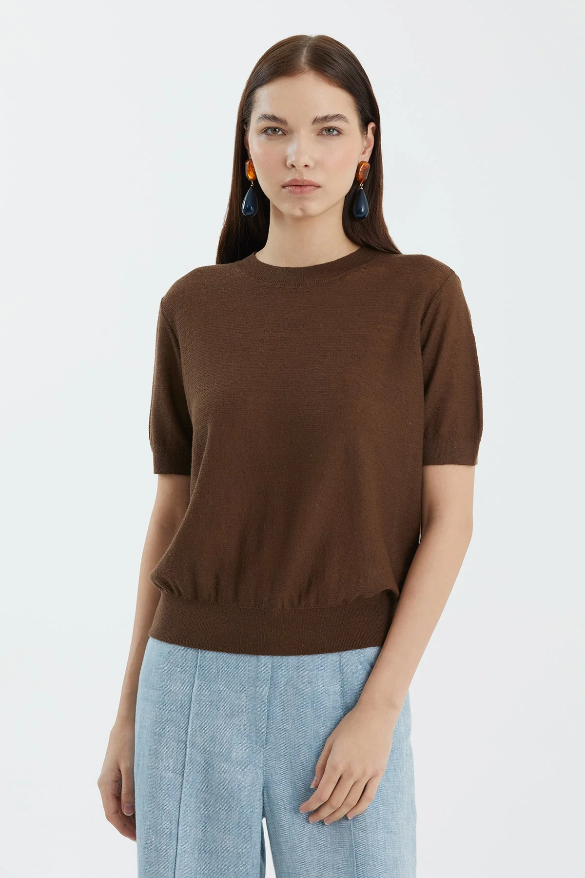 Brown Wool-Blend Crewneck Knit - Image 2