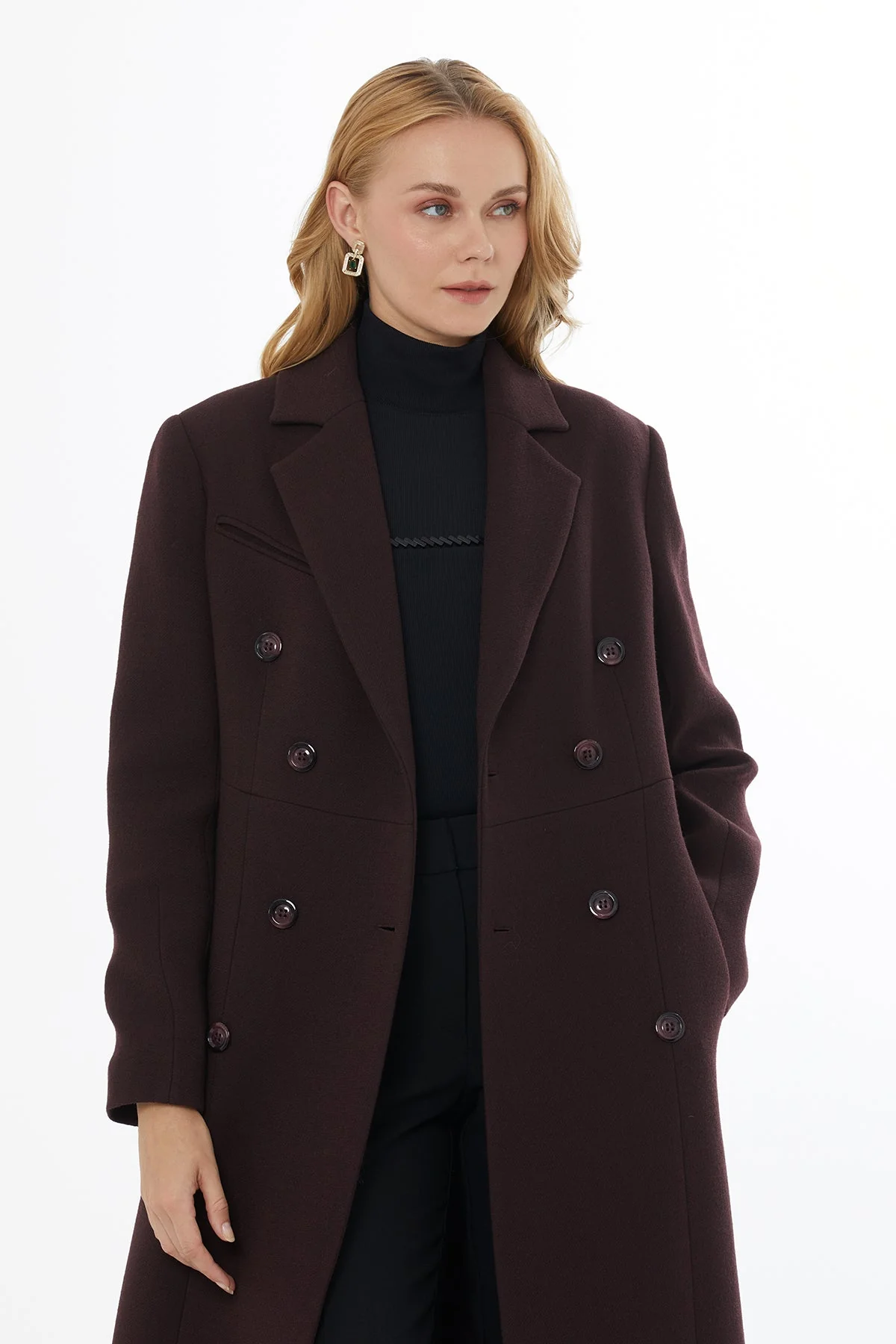 Burgundy Long Back-Slit Coat - Image 2