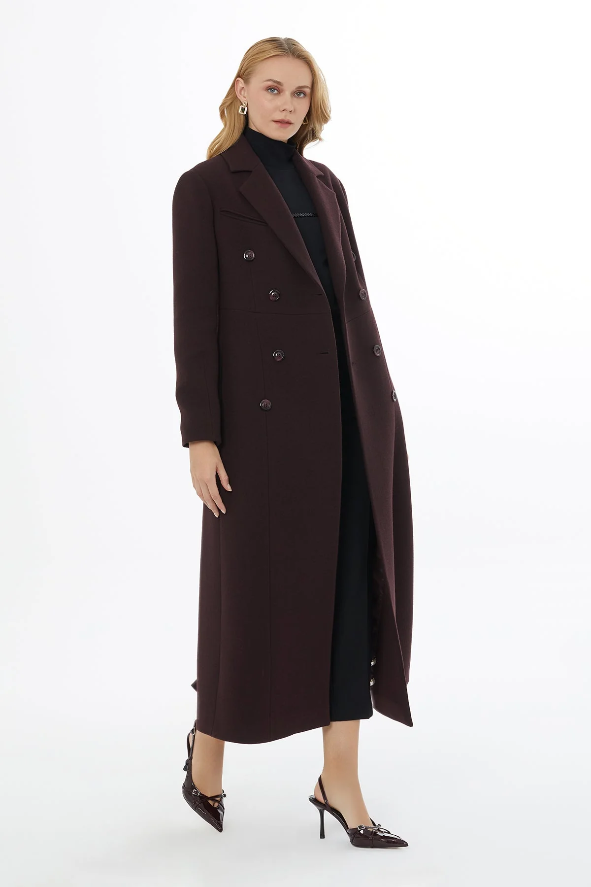 Burgundy Long Back-Slit Coat - Image 3
