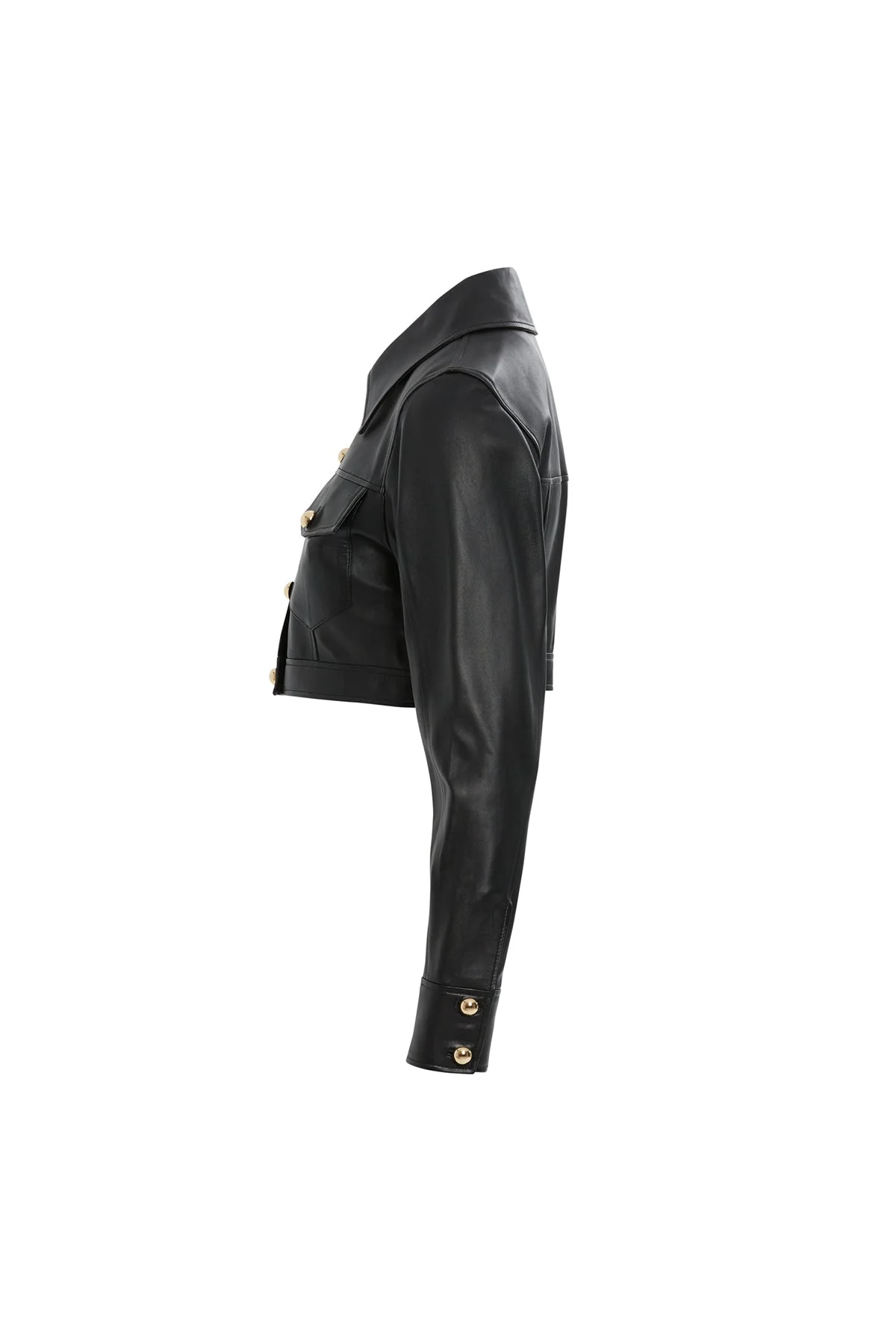 Button-Detail Cropped Leather Jacket - Image 3