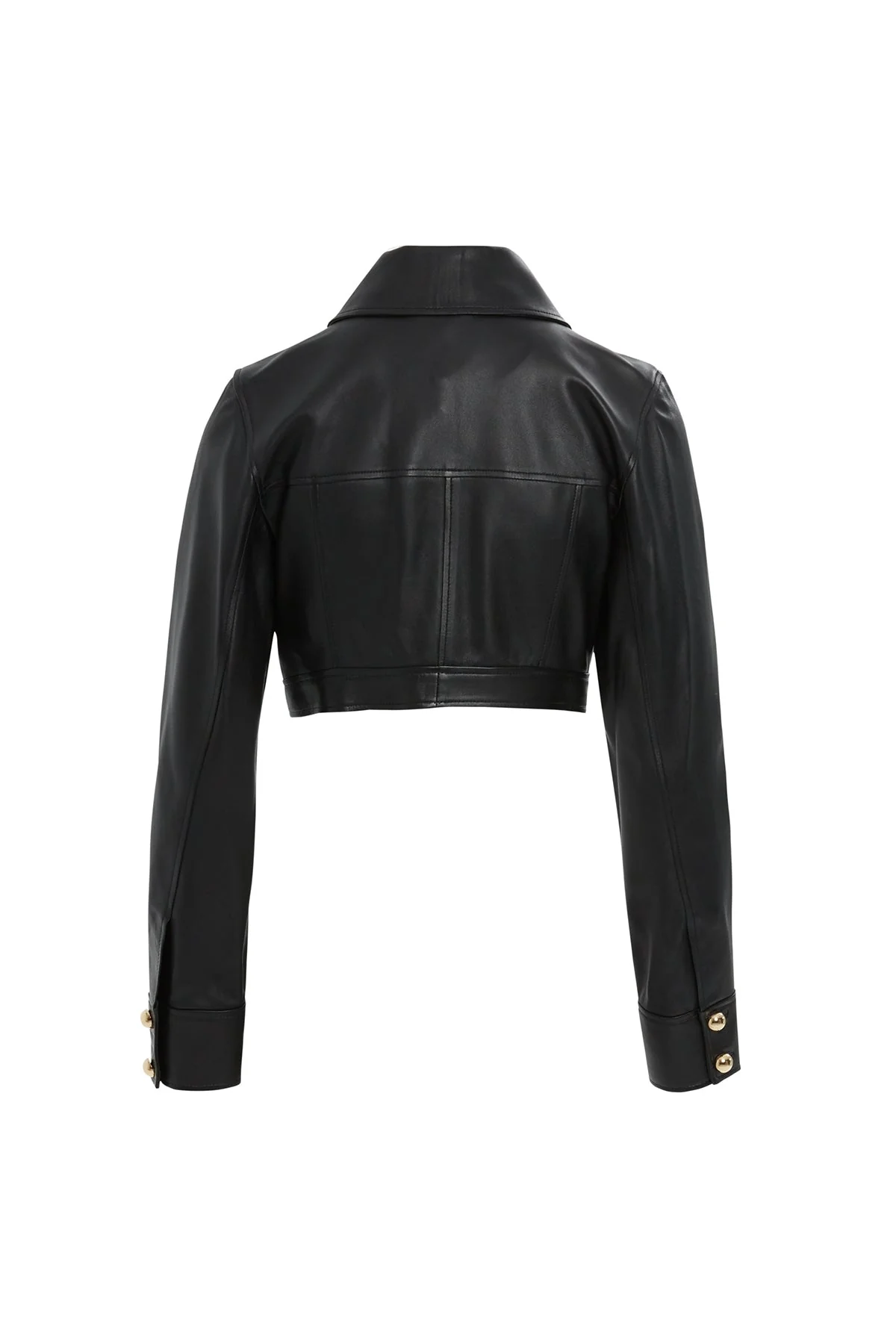 Button-Detail Cropped Leather Jacket - Image 4
