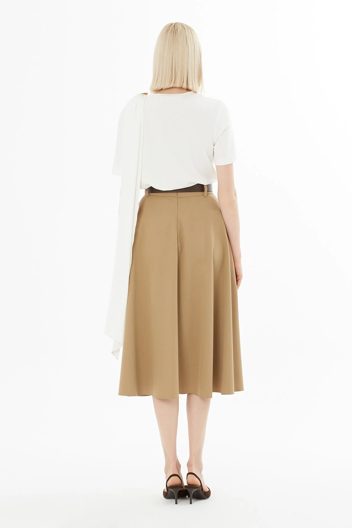 Camel Pleated Midi Skirt with Belt - Image 4