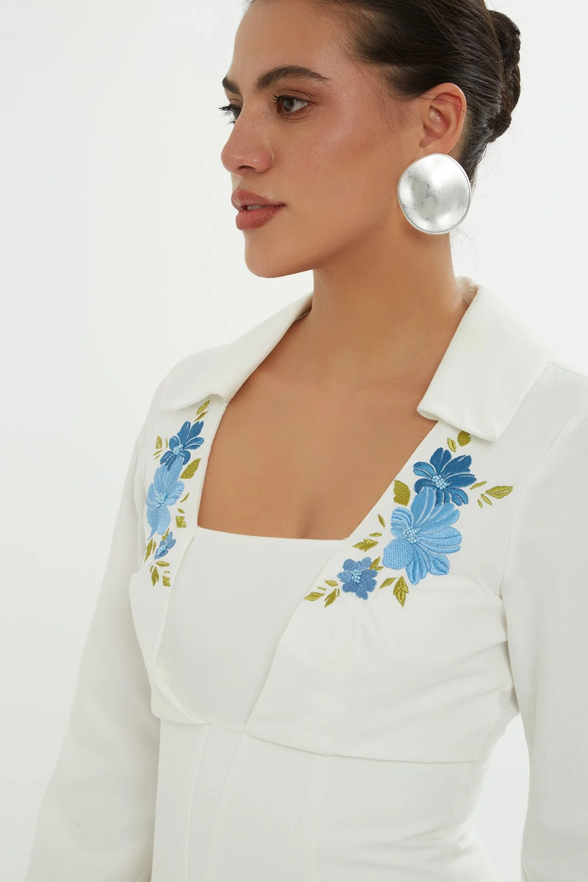 Ecru Embroidered Midi Dress