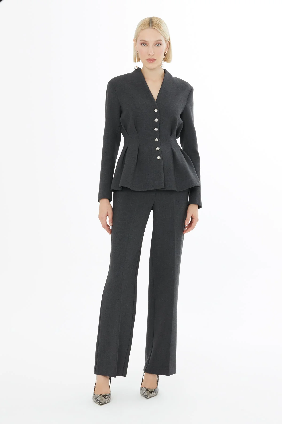 Dark Green Jacket and Carrot Pants Suit