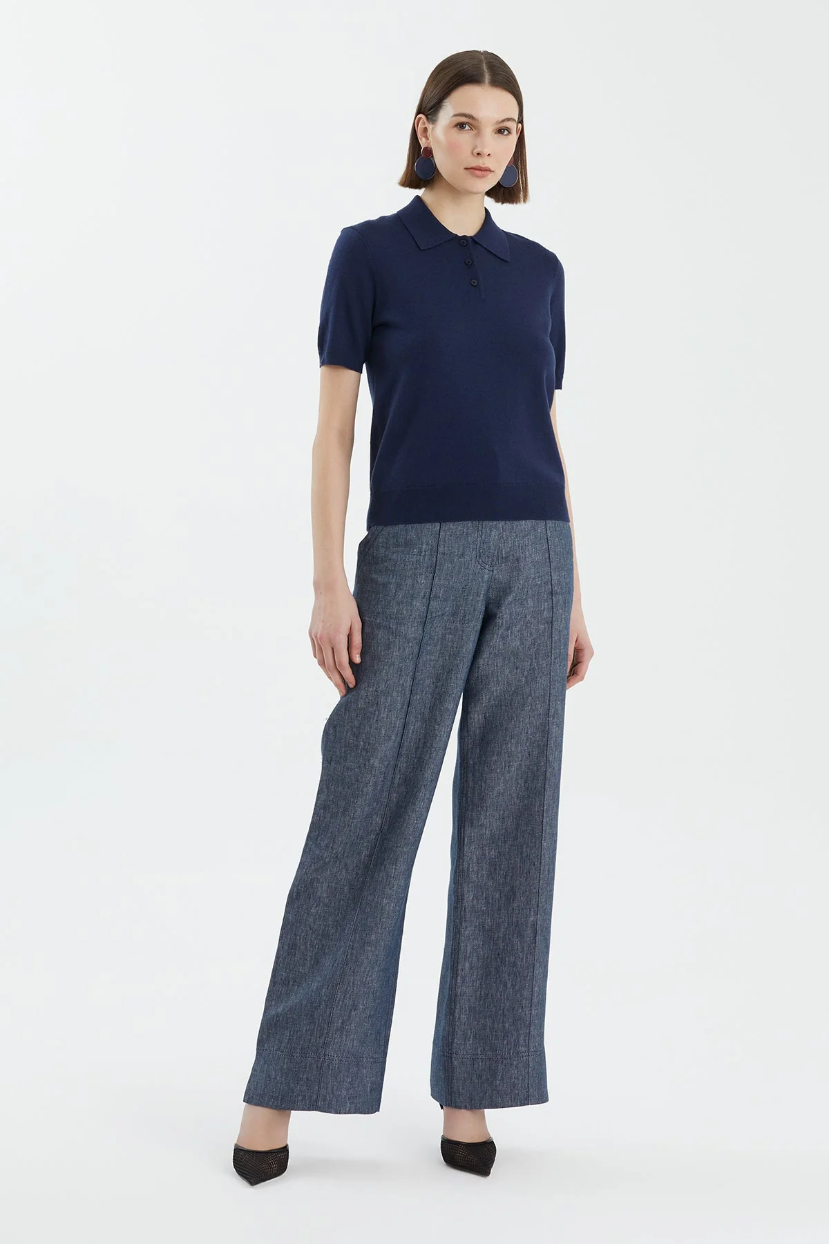 Dark Navy 100% Wool Polo Neck Knit - Image 3