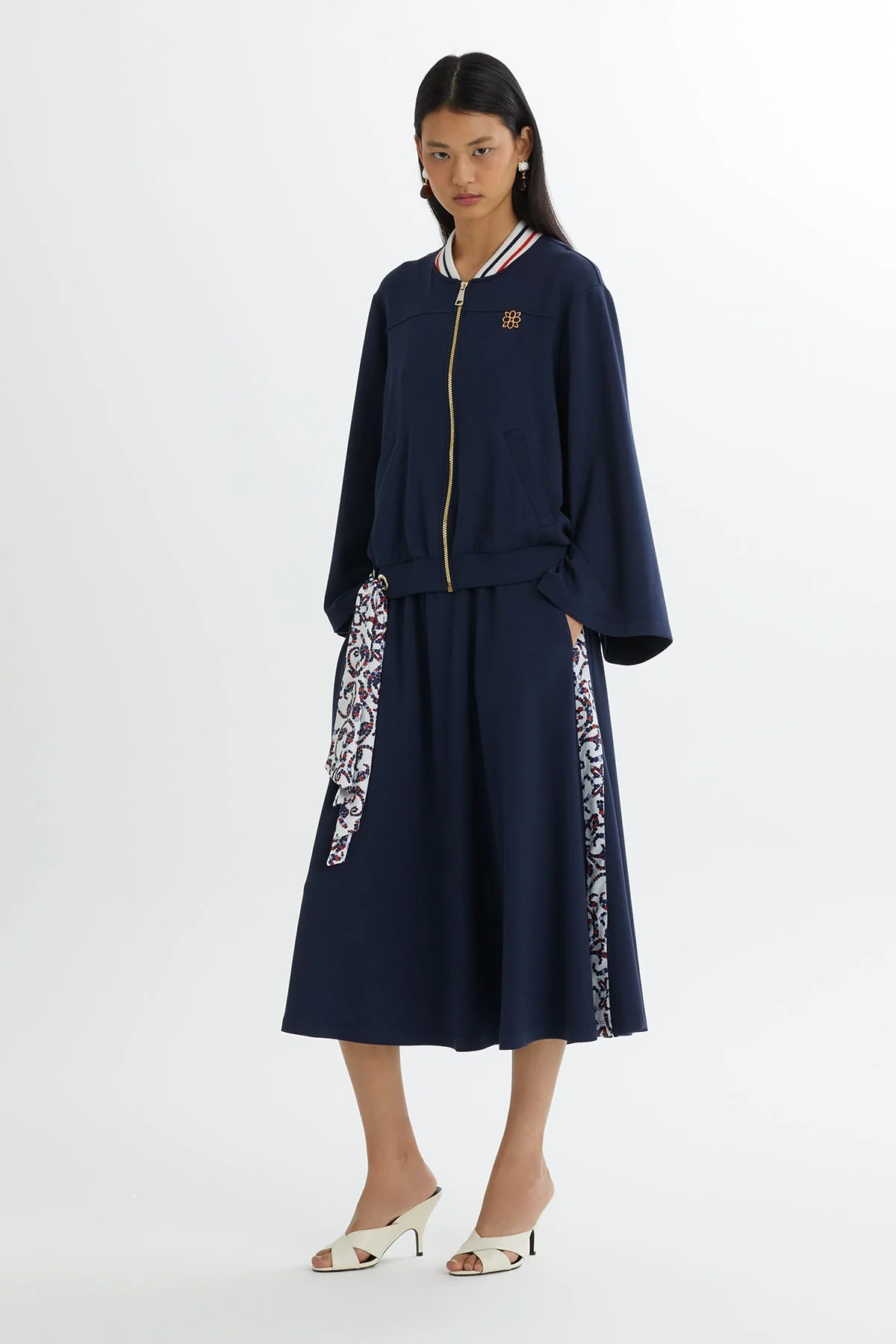 Dark Navy Batwing Sleeve Jacket and Skirt Sweatshirt Set - Image 4