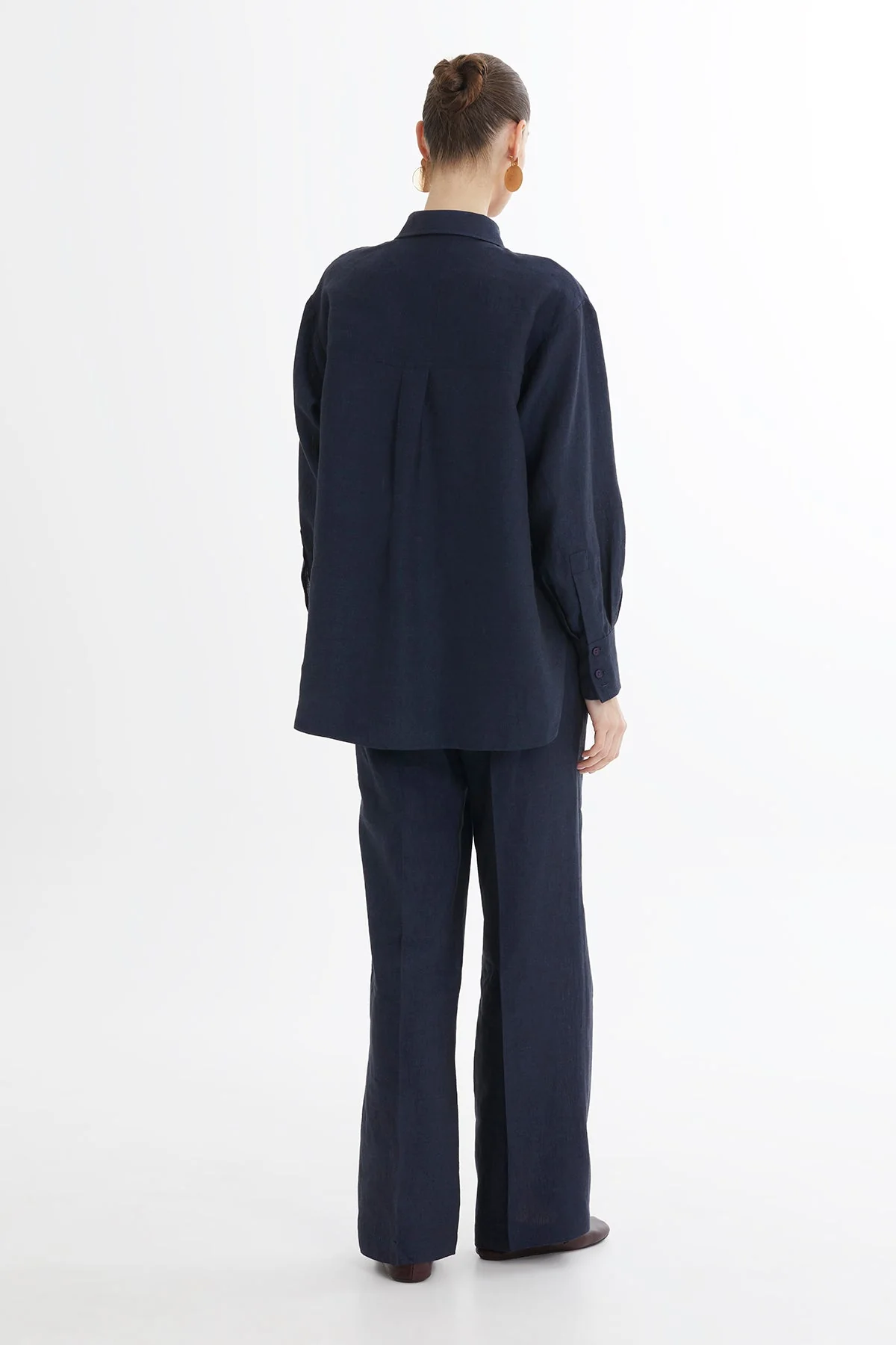 Dark Navy Embroidered Linen Shirt - Image 4