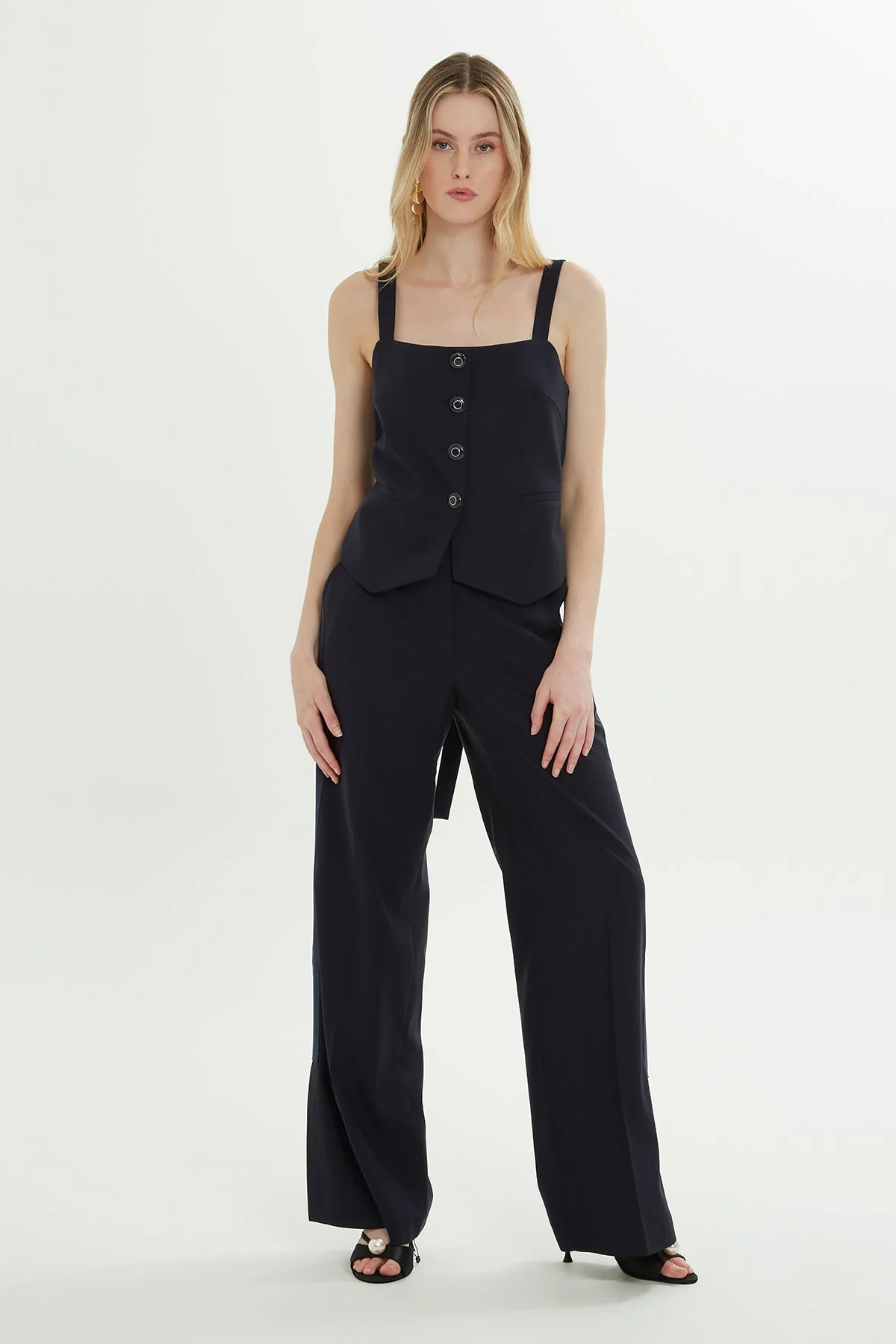 Dark Navy Tie-Back Strap Blouse