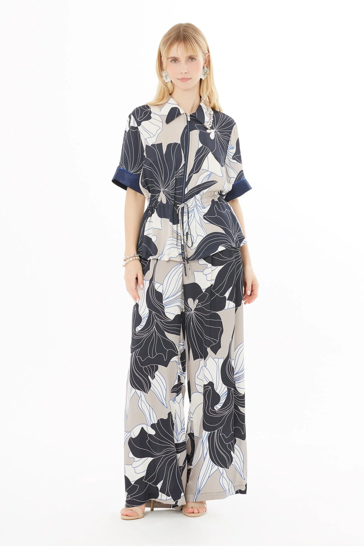 Dark Navy Waist-Belt Blouse
