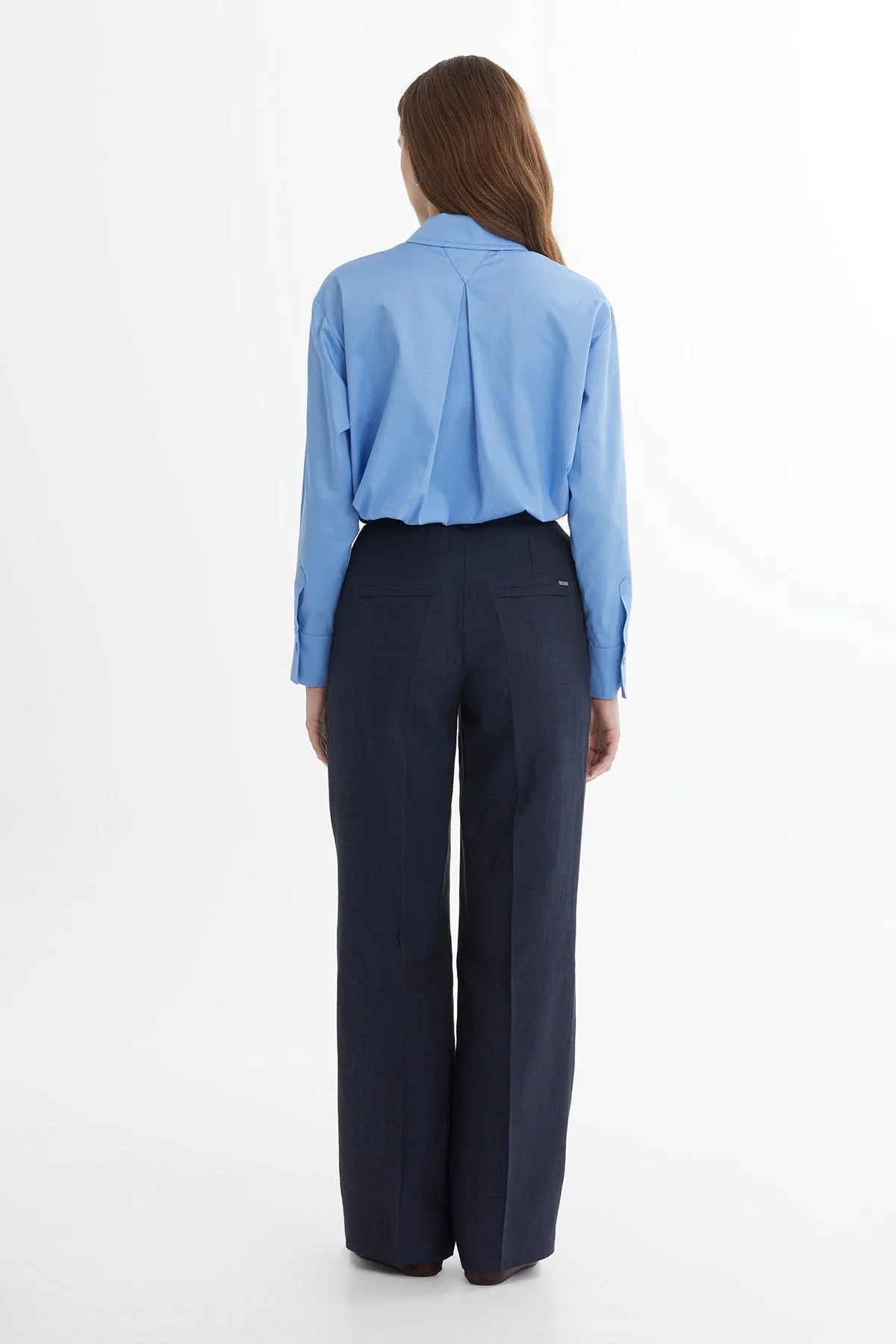 Dark Navy Wide-Leg Linen Trousers - Image 4