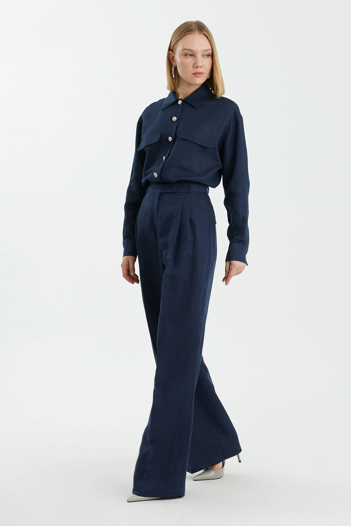 Dark Navy Wide-Leg Trousers - Image 2