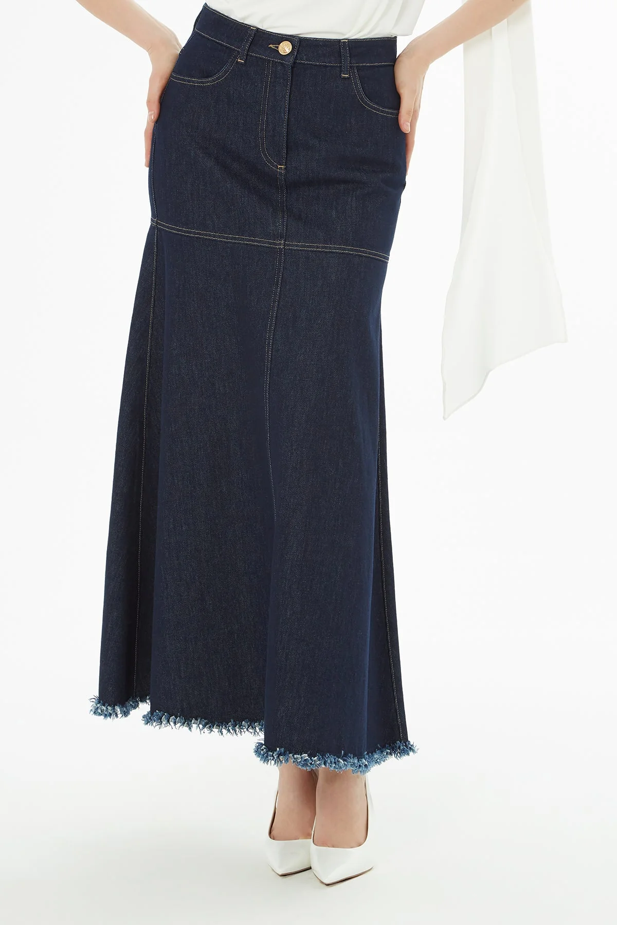 Denim Ruffled Maxi Skirt - Image 4