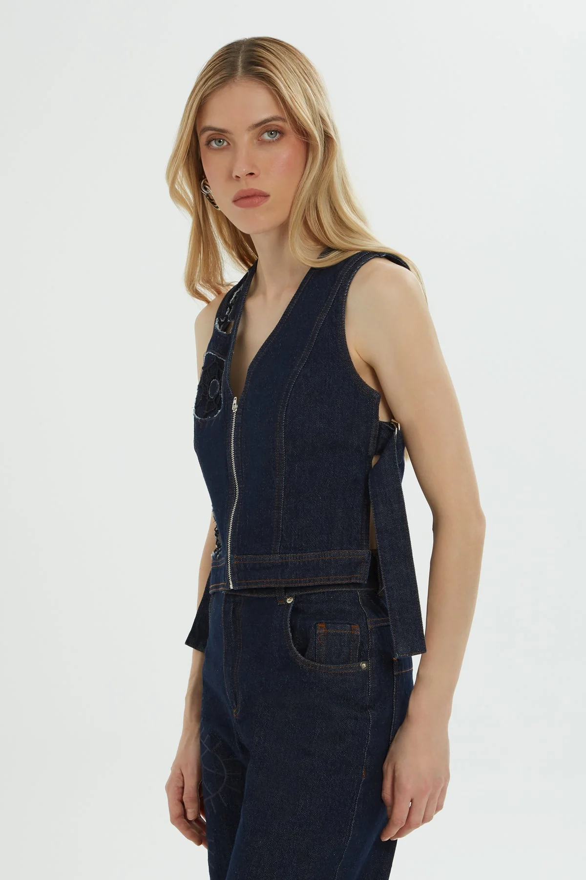 Denim Vest with Buckle Accessory - Image 3
