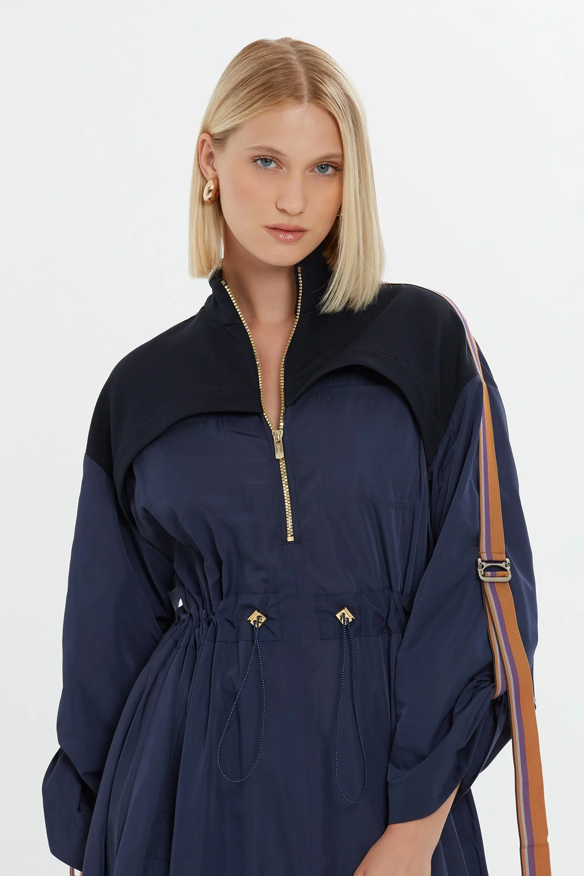 Dress with Zipper Details Drawstring Waist - Image 2