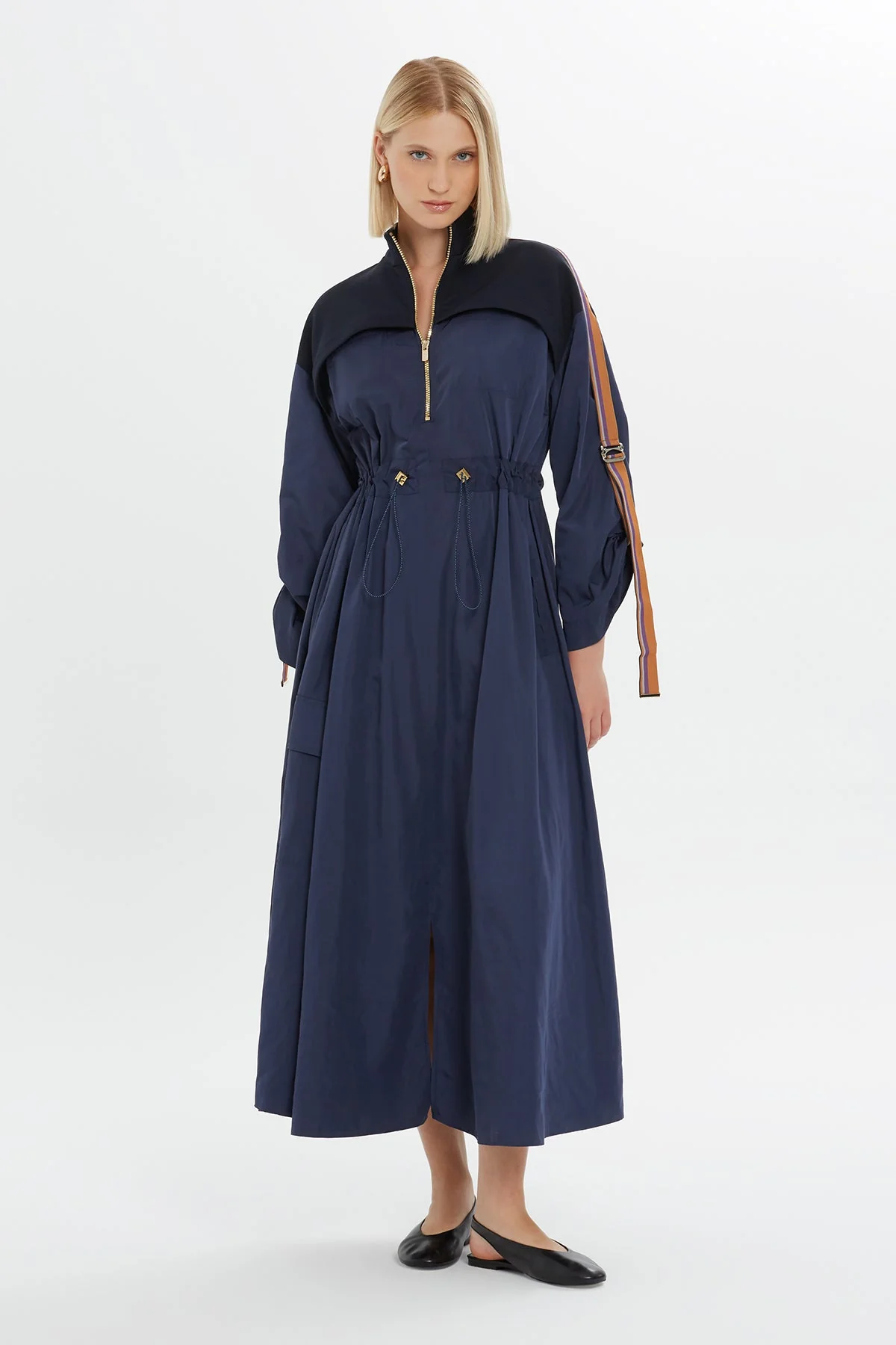 Dress with Zipper Details Drawstring Waist - Image 3