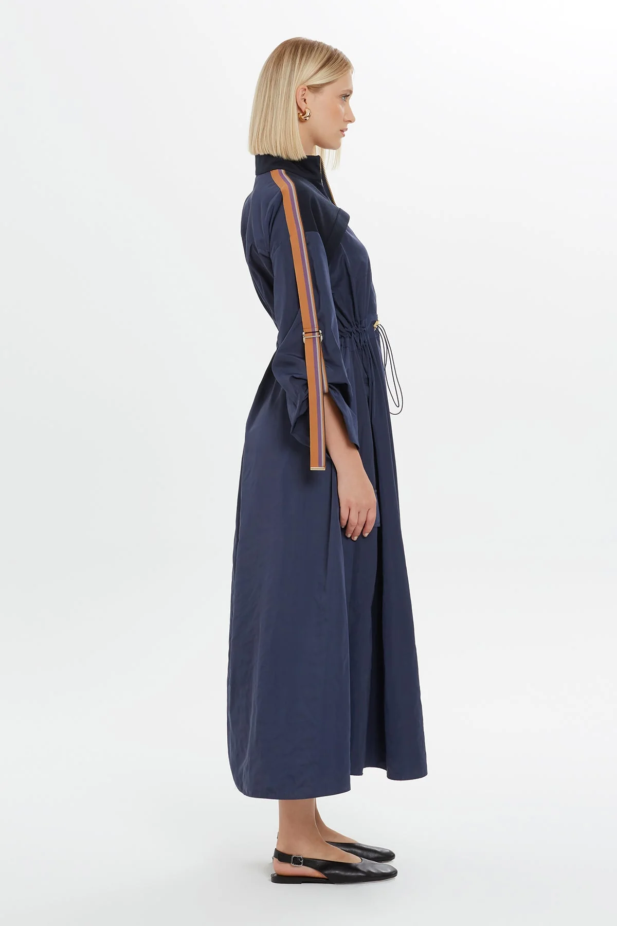 Dress with Zipper Details Drawstring Waist - Image 4