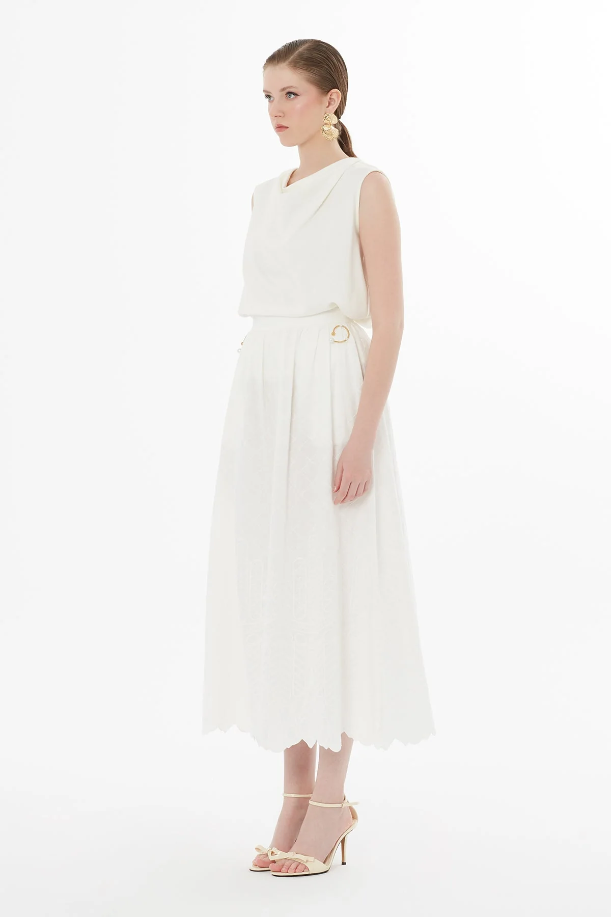 Ecru A-Line Midi Skirt