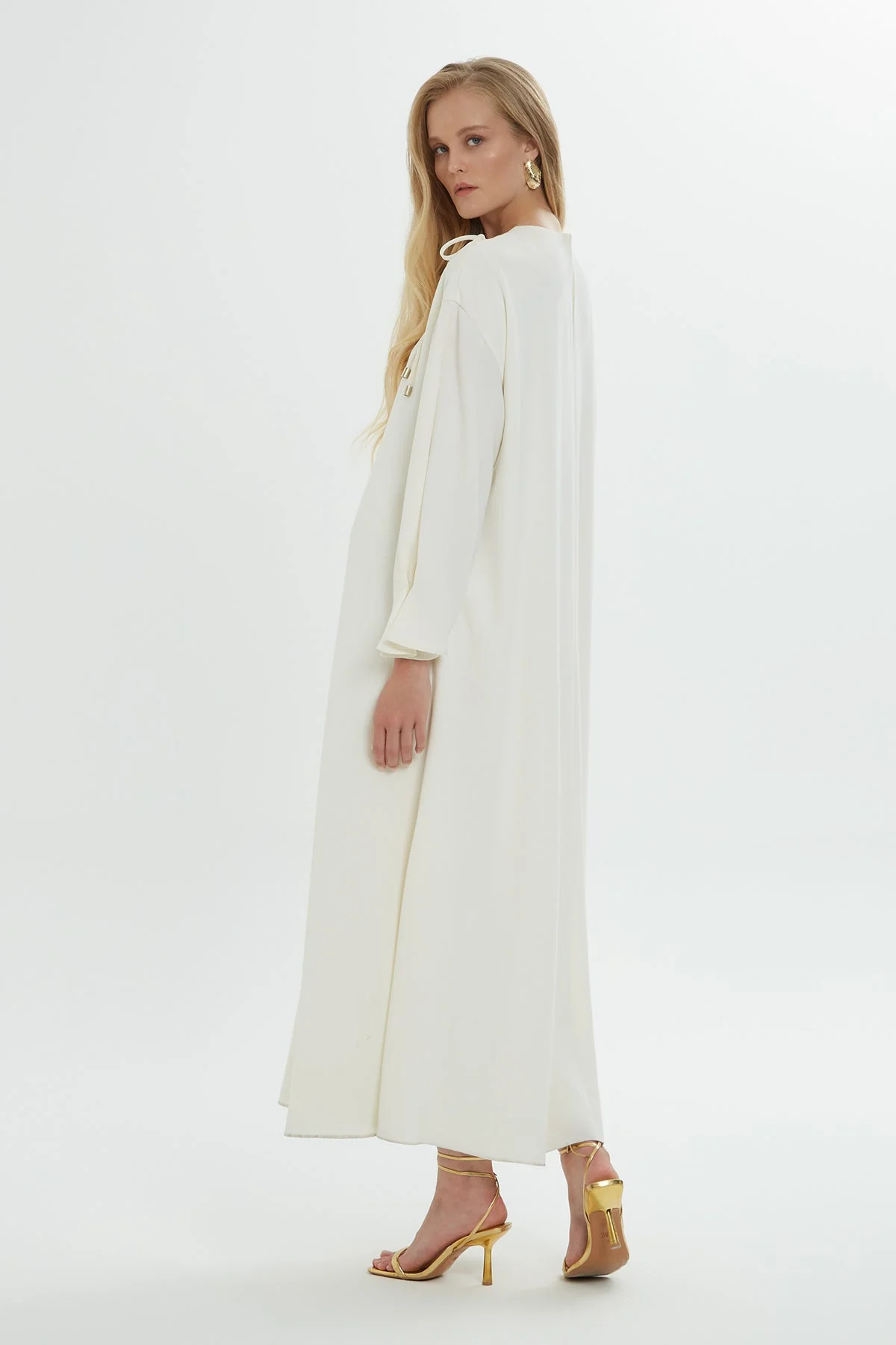 Ecru Accessory-Detail Midi Dress - Image 2