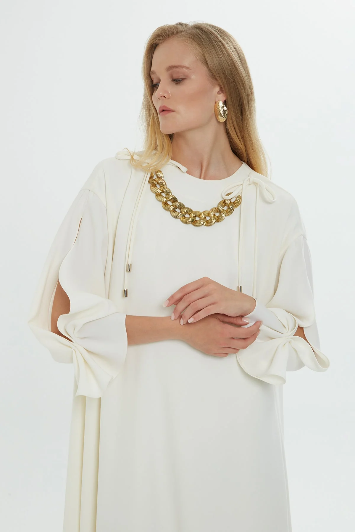 Ecru Accessory-Detail Midi Dress - Image 3