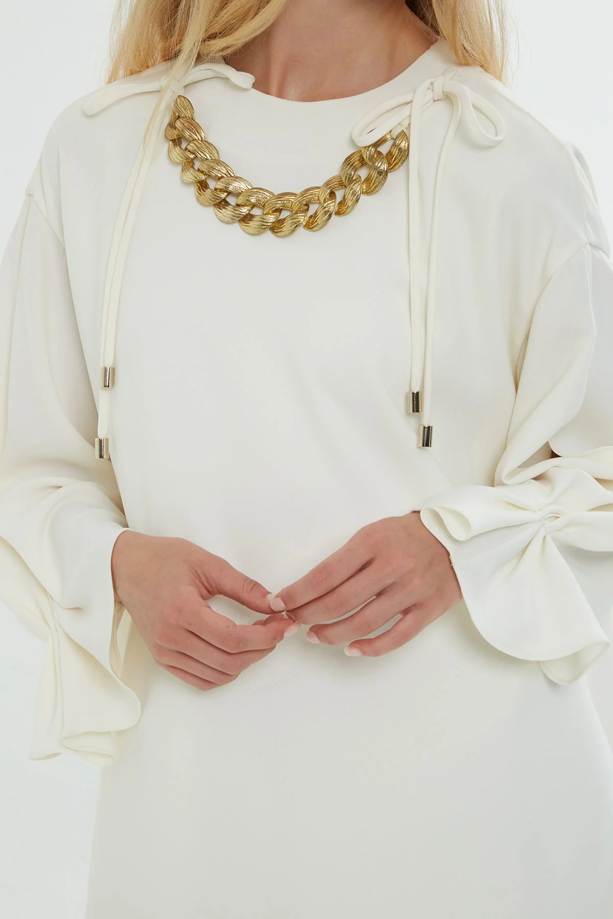 Ecru Accessory-Detail Midi Dress - Image 4